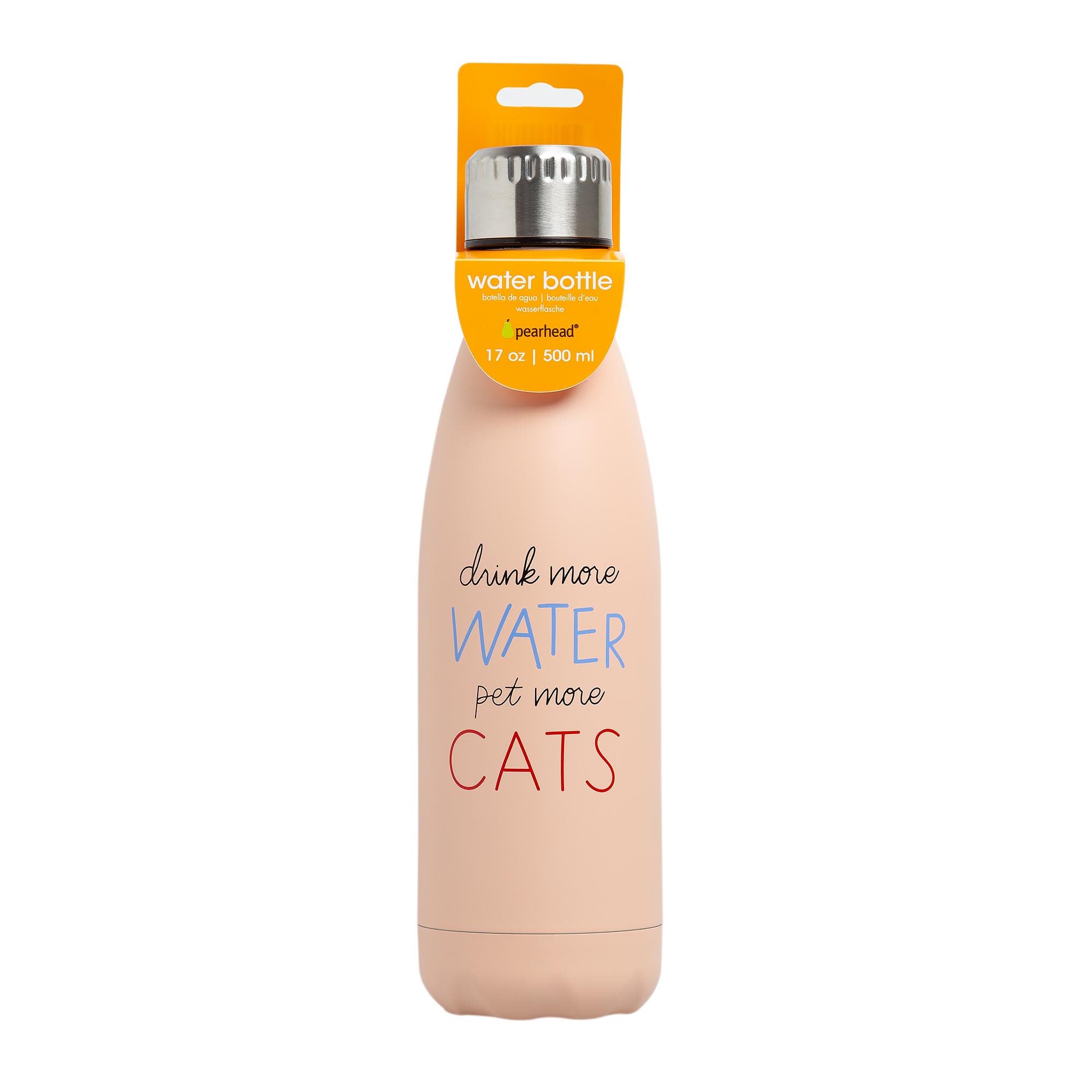 Pearhead Pet "Drink More Water Pet More Cats" Stainless Steel Water