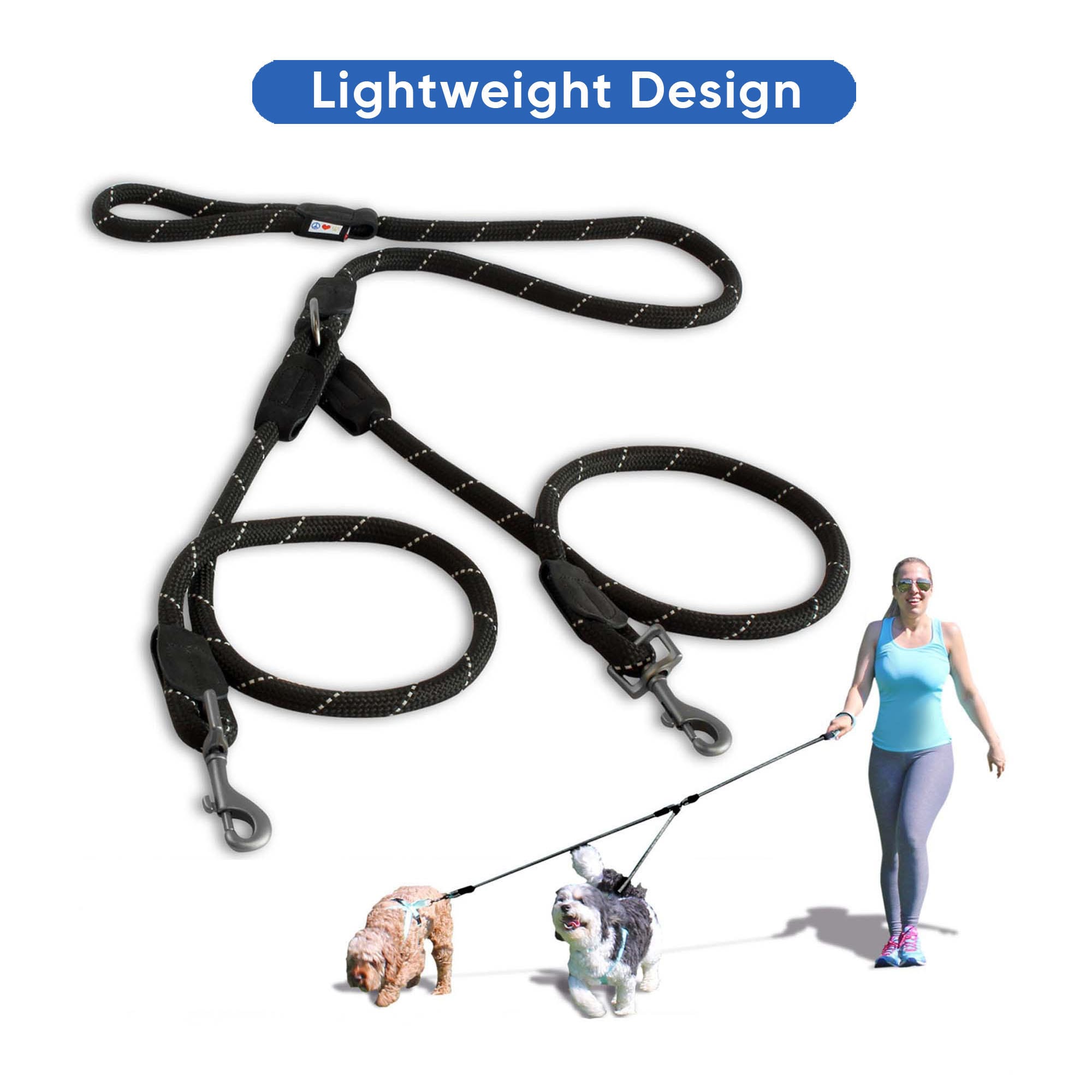 PAWTITAS Reflective Double Dog Leash 6 ft Bungee Comfort