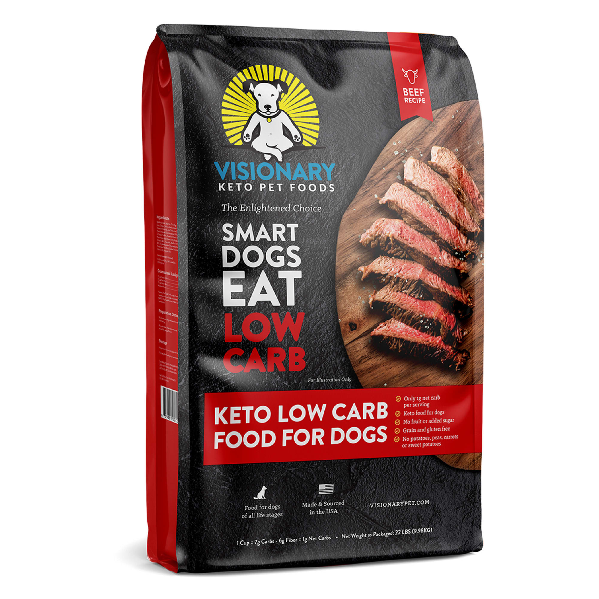 Visionary Keto Pet Foods Low Carb Keto Beef Recipe Dry Dog Food 22 Lbs 
