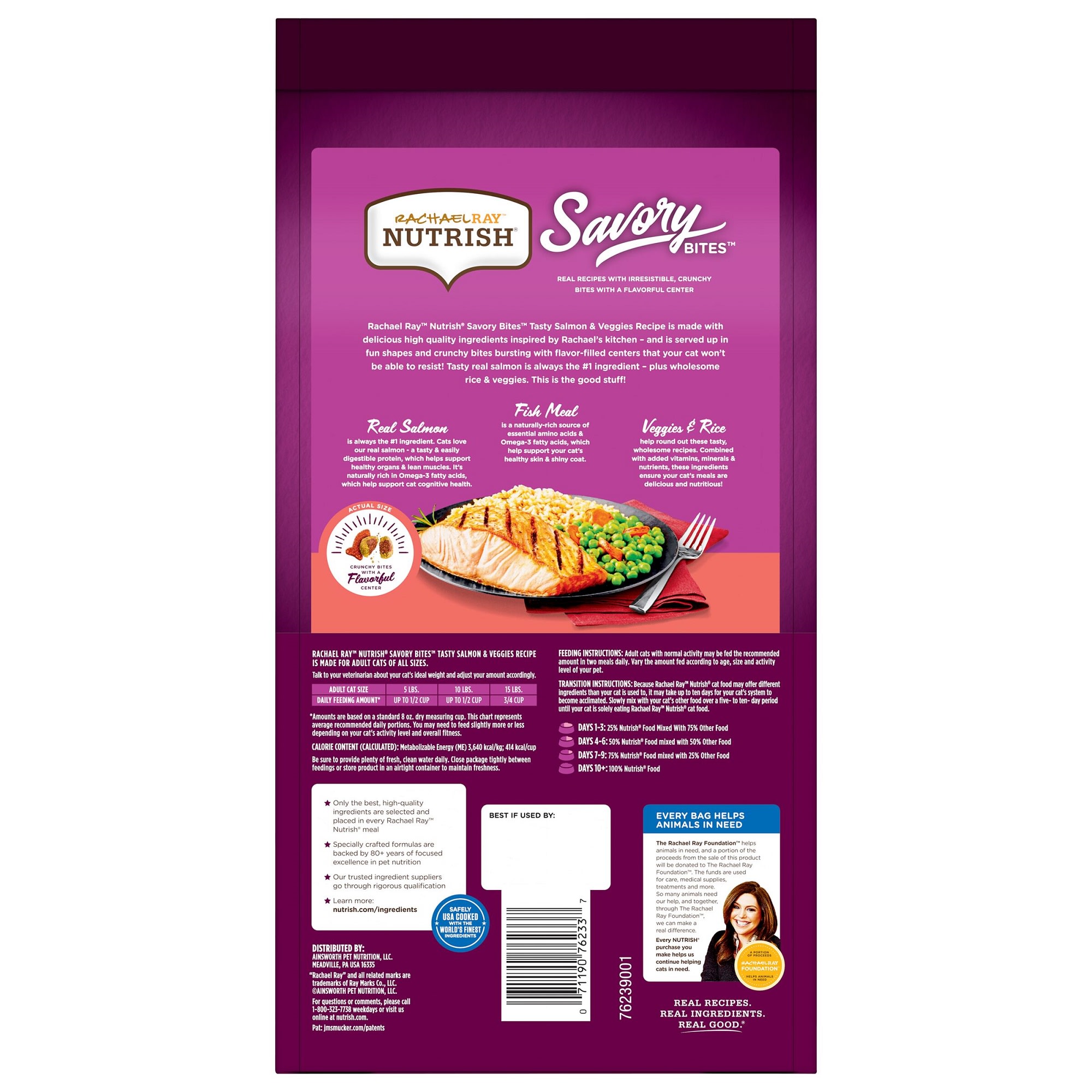 Rachael Ray Nutrish Savory Bites Salmon Veggies Dry Cat Food,