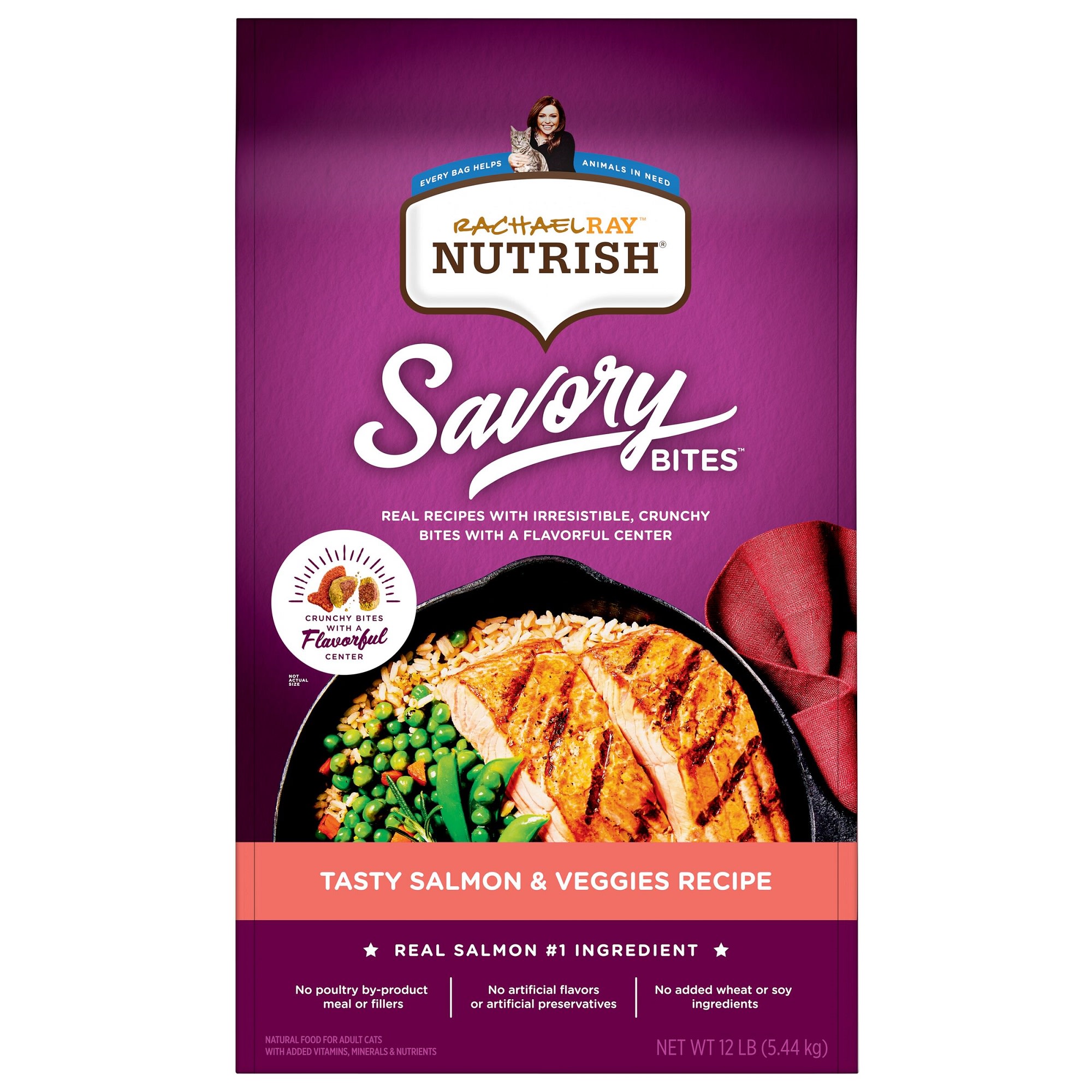 Rachael Ray Nutrish Savory Bites Tasty Salmon Veggies Recipe Dry Cat Food 12 lbs