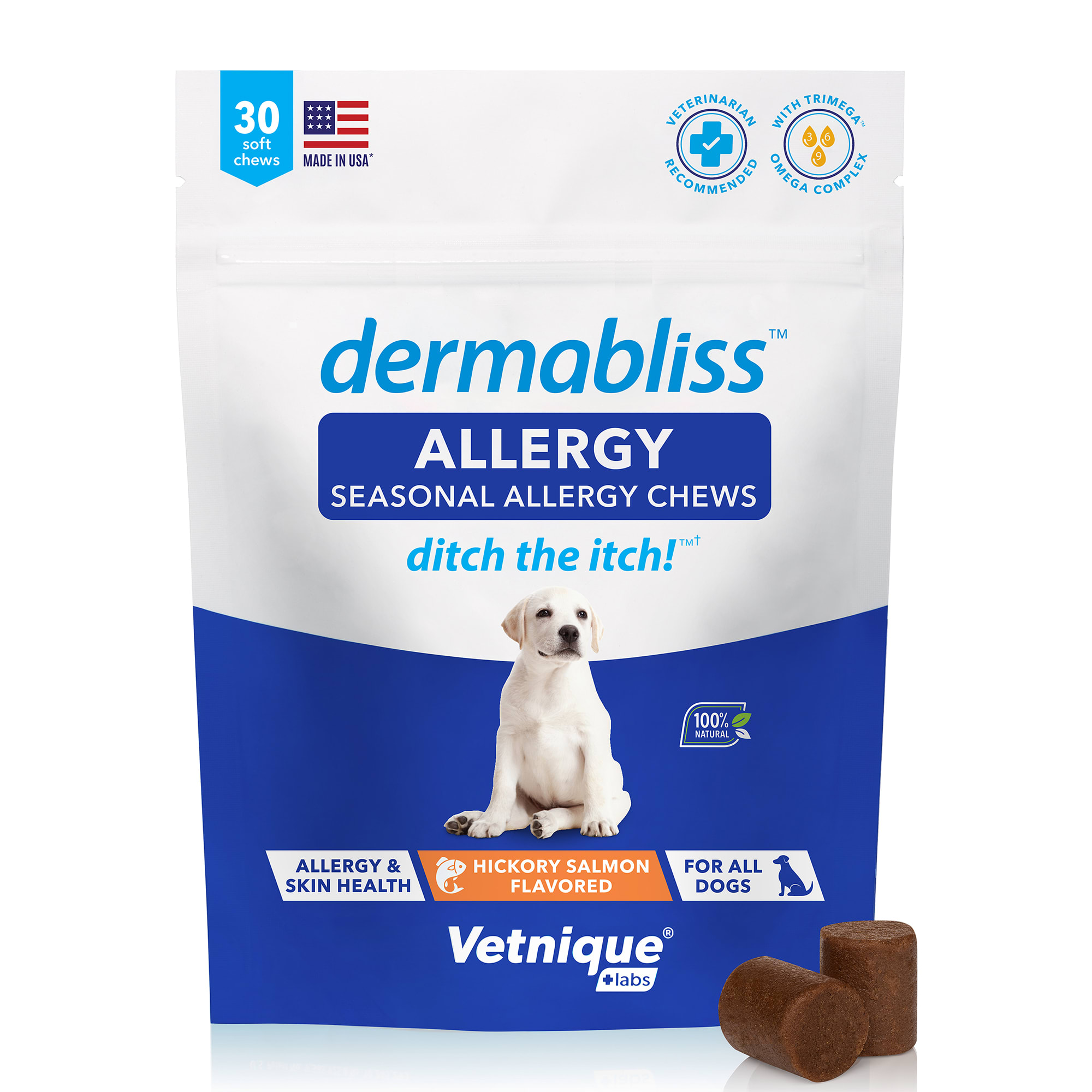 Vetnique Labs Dermabliss Seasonal Allergy & Immune Support Soft Chew for Dogs, Count of 30 Petco