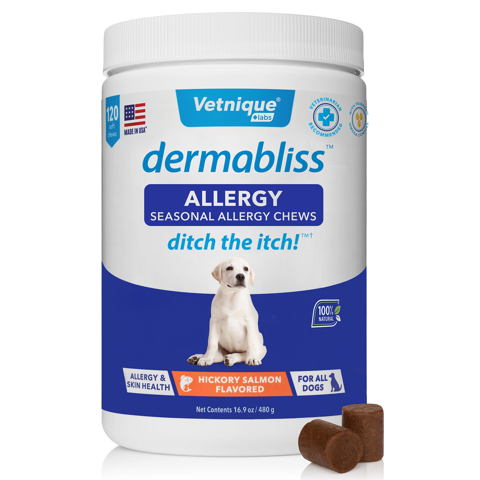 Vetnique Dermabliss Seasonal Allergy Immune Support Soft Chew for Dogs 16.9 oz. Count of 120 Petco