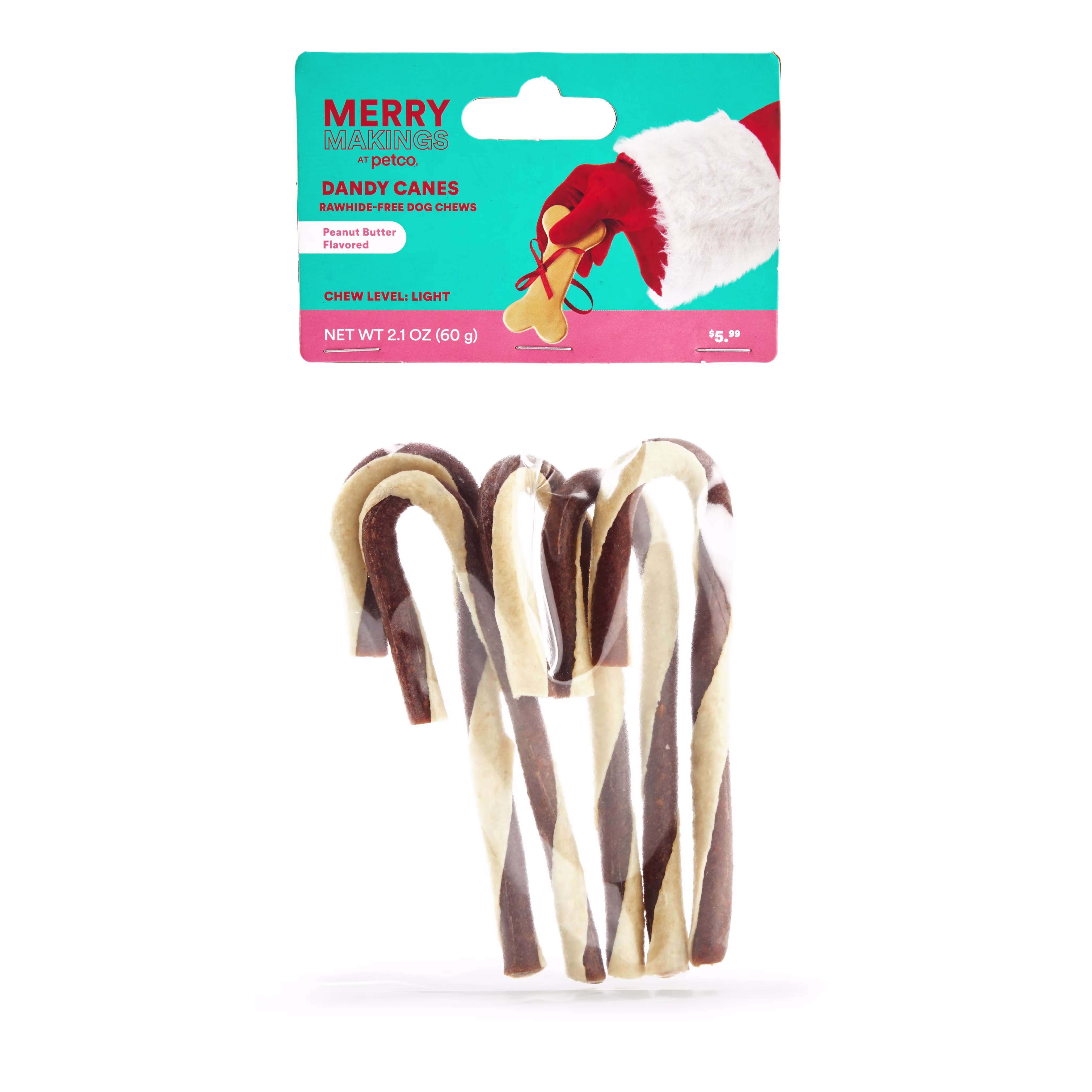 Merry Makings Dandy Canes Peanut Butter Flavored Rawhide Free Dog Chews 2 1 Oz Count Of 5 Petco