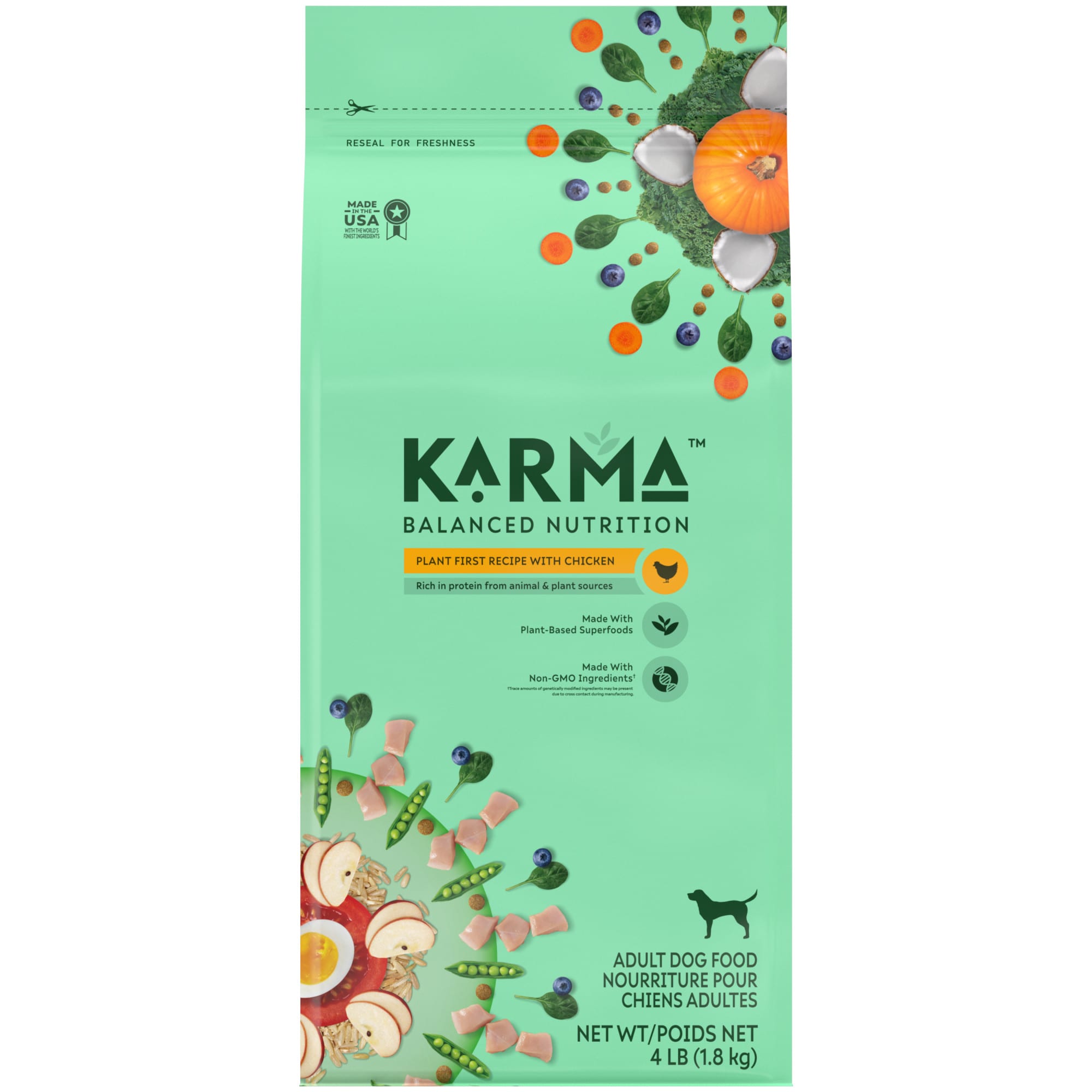 KARMA BALANCED NUTRITION Adult Plant-First Recipe  Natural Dry Dog Food with Chicken  4 lb. Bag