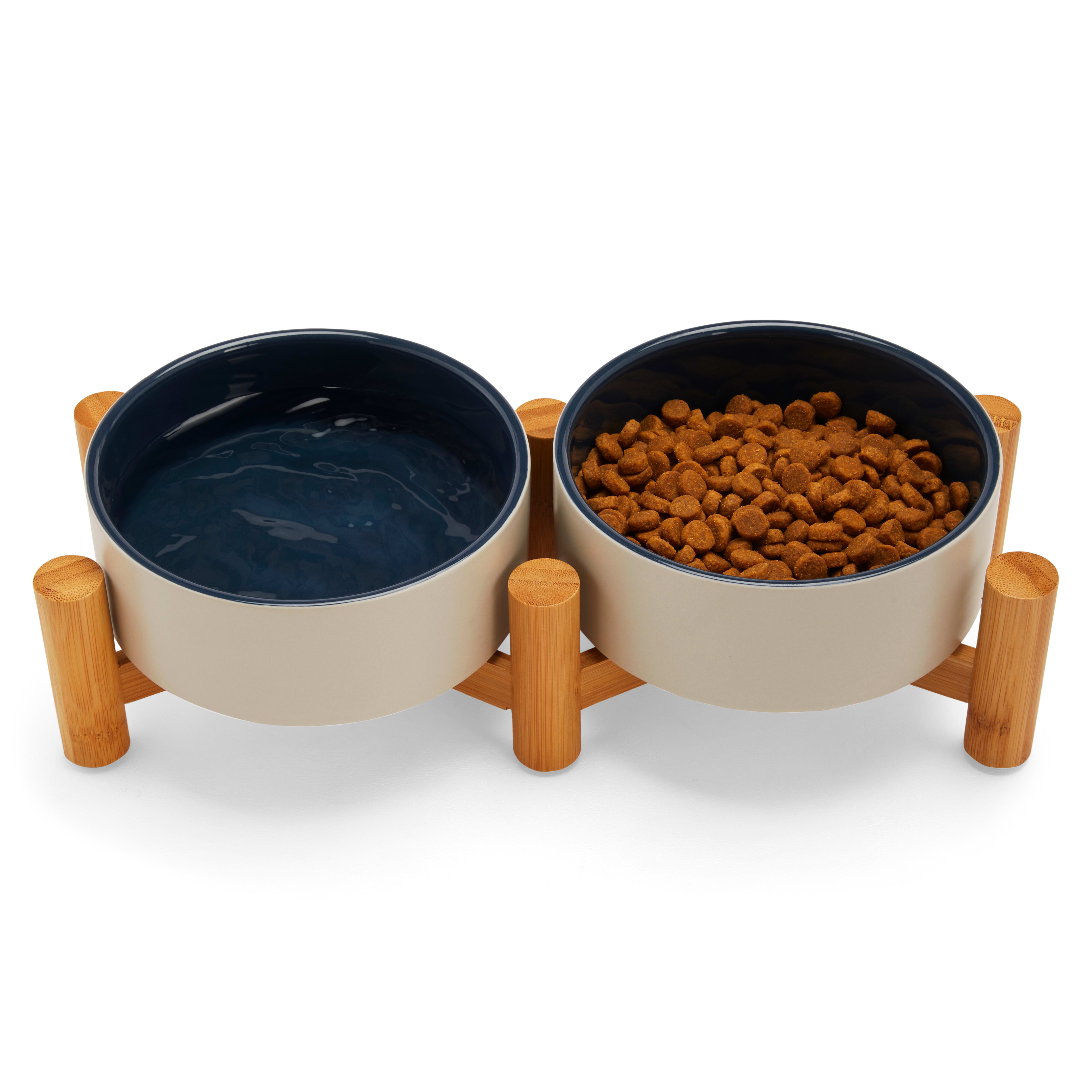 The Dodo Bamboo Double Diner Dog Food Bowl - Blue & Orange - 1 Each