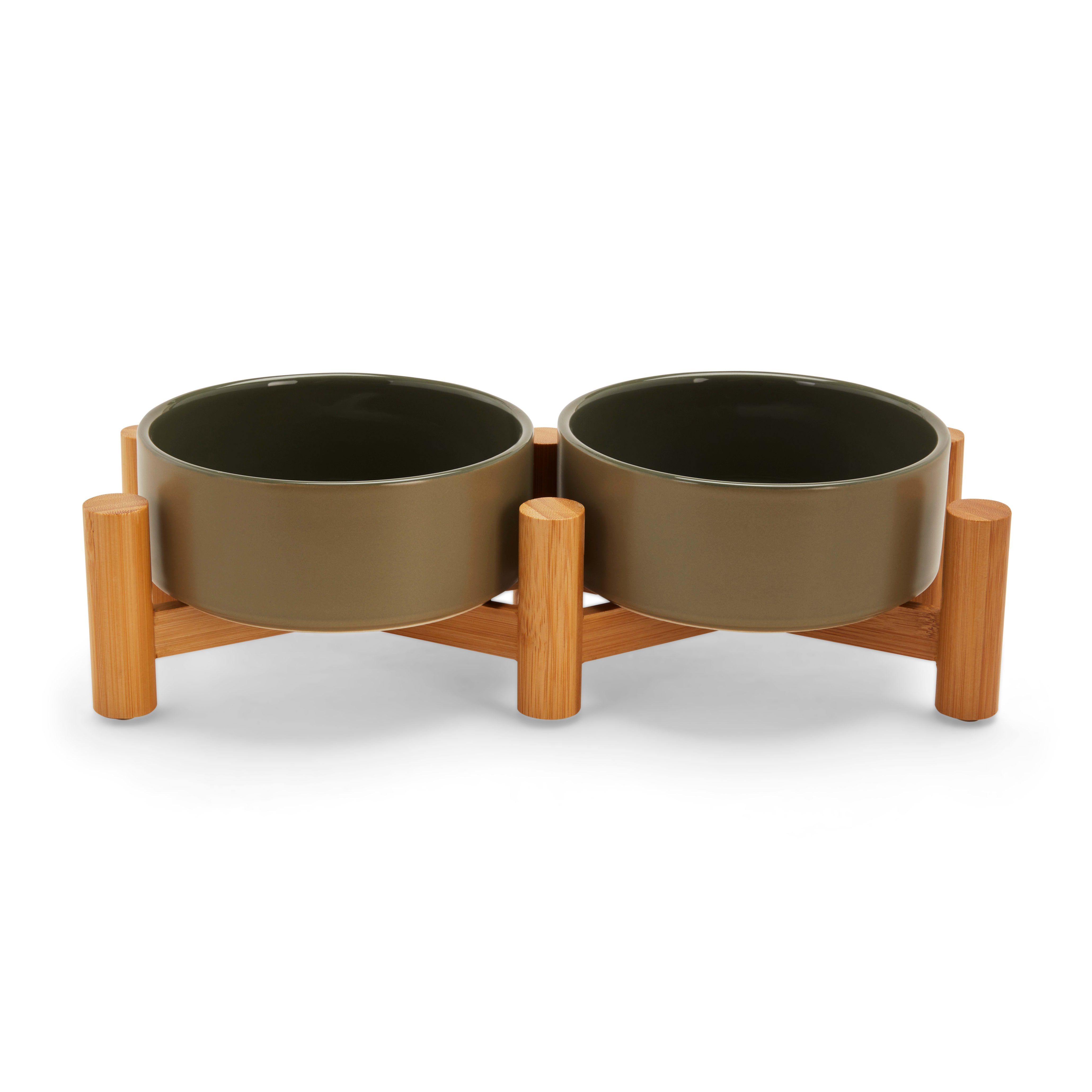 Niubya Dog Bowl with Elevated Stand, Bamboo Framed Raised Bowls