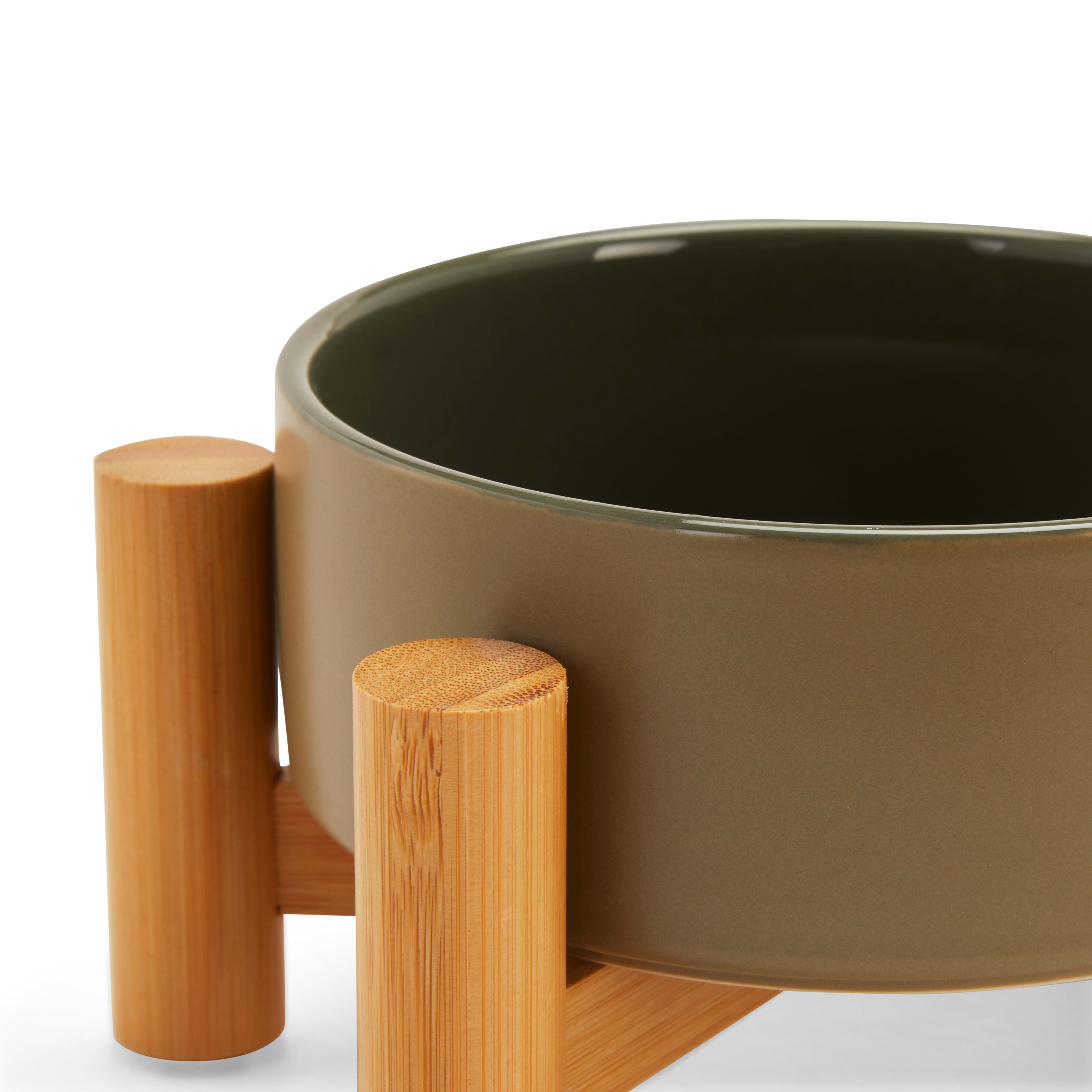 Niubya Dog Bowl with Elevated Stand, Bamboo Framed Raised Bowls