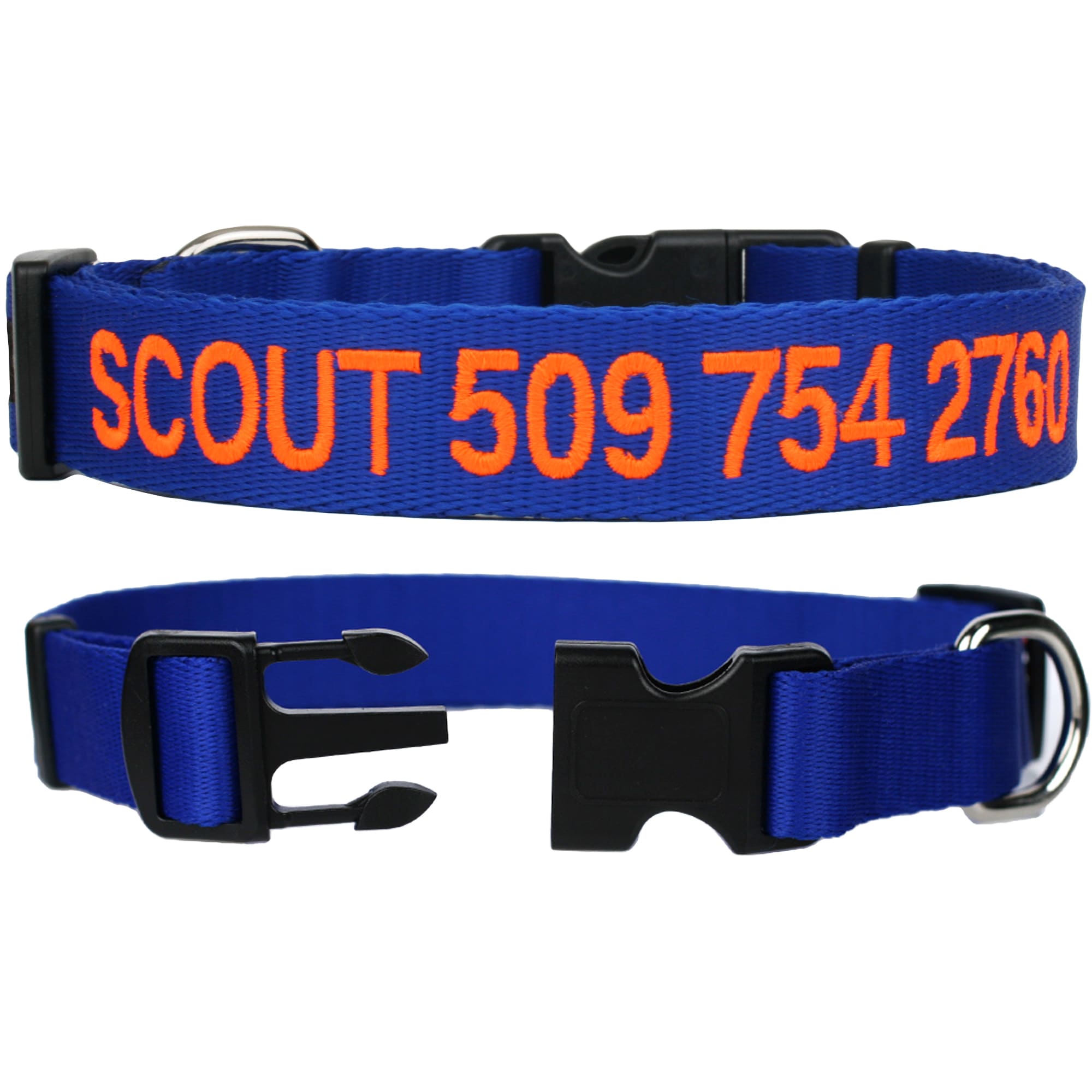 Embroidered dog collar name and store phone number