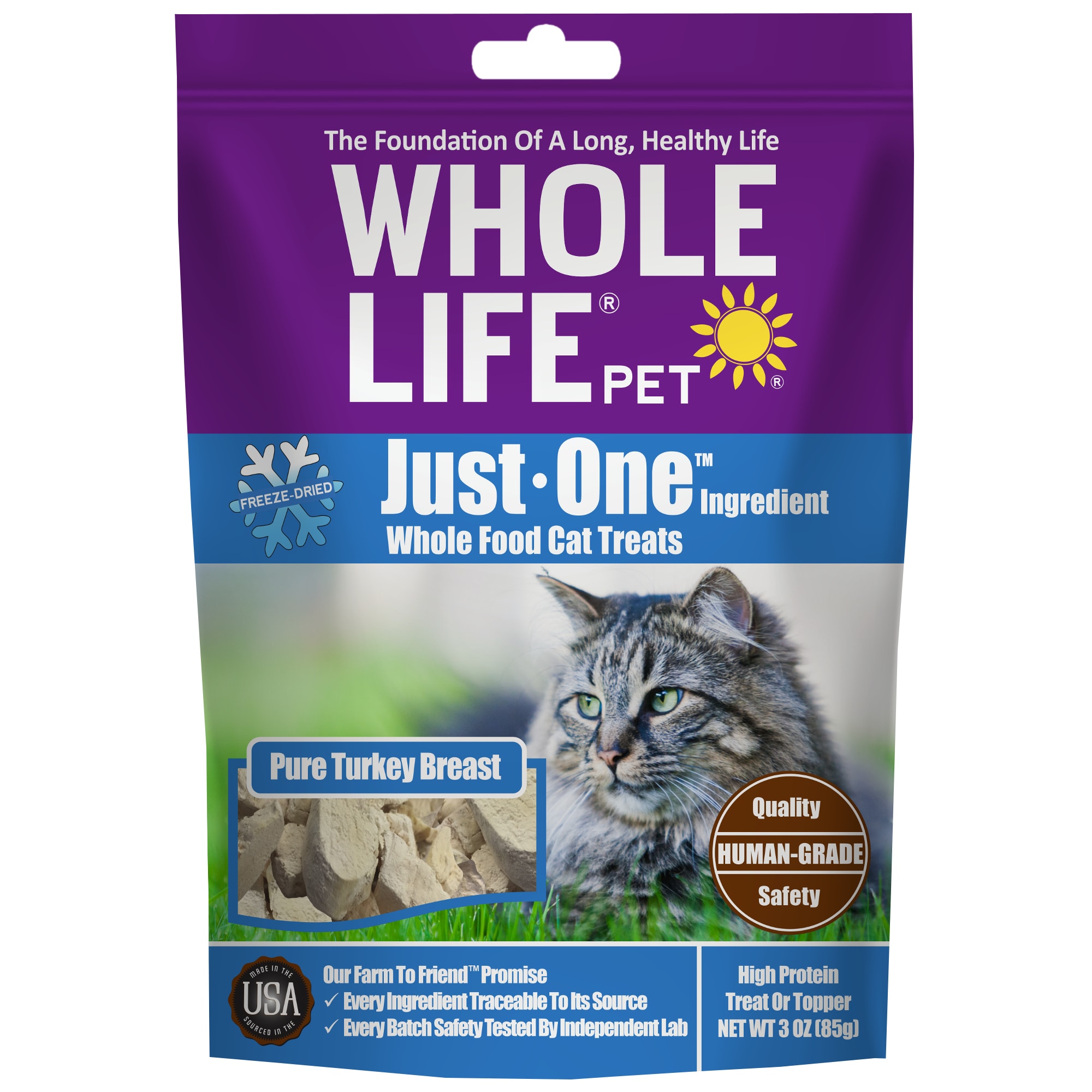 Whole Life Pet Just One Single Ingredient USA Freeze Dried Turkey Treats for Cats 3 oz