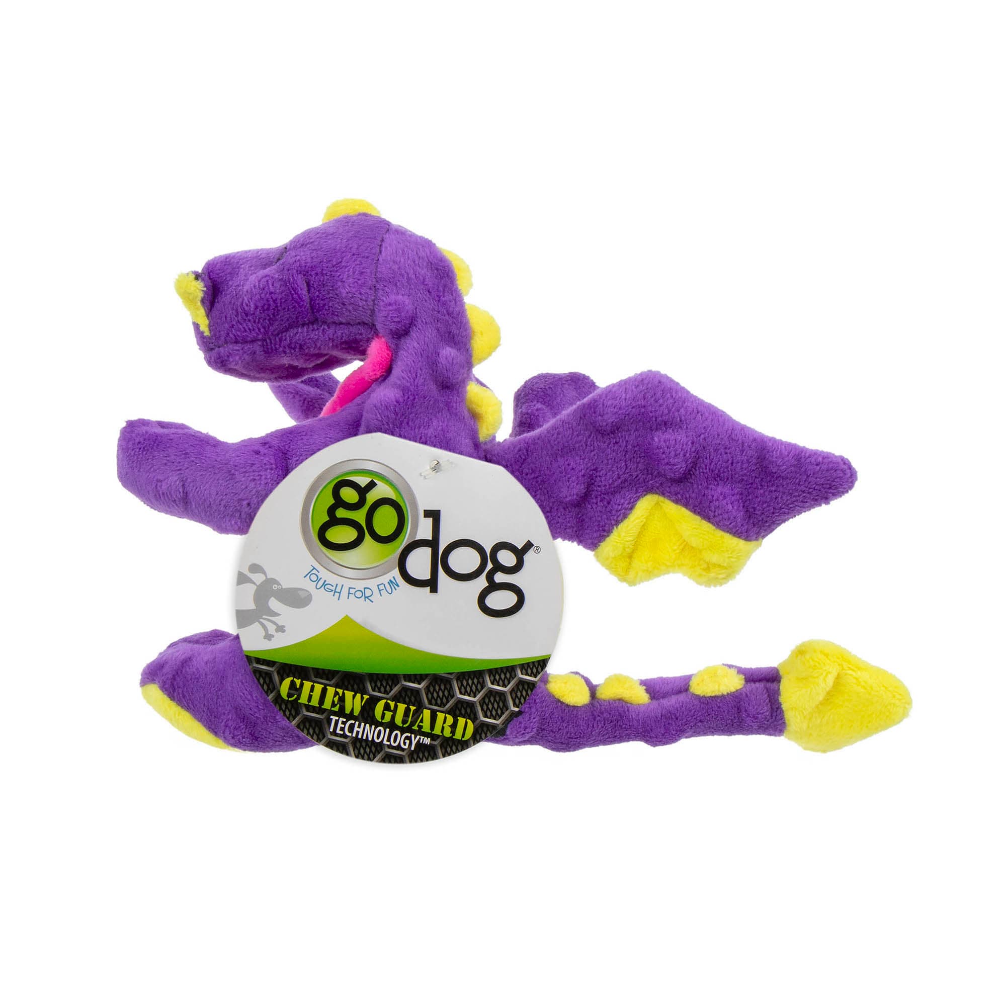 goDog Mini Purple Dragon with Chew Guard Technology Durable Plush Squeaker Dog Toy Small