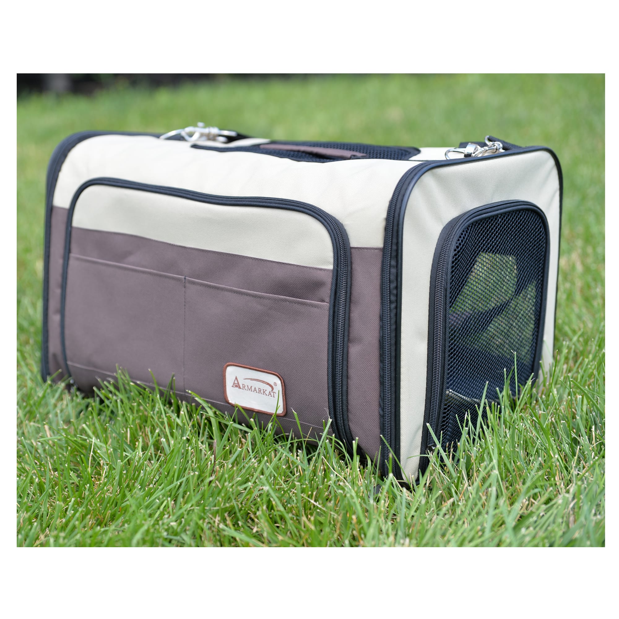 Jespet Soft-Sided Airline-Approved Travel Dog & Cat Carrier, Gray/Red, Small/Medium
