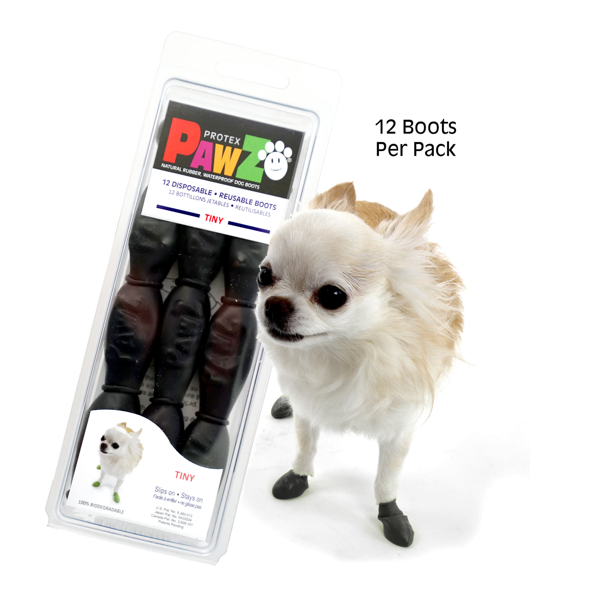 PawZ Black Rubber Dog Boots 3X Small Pack of 12