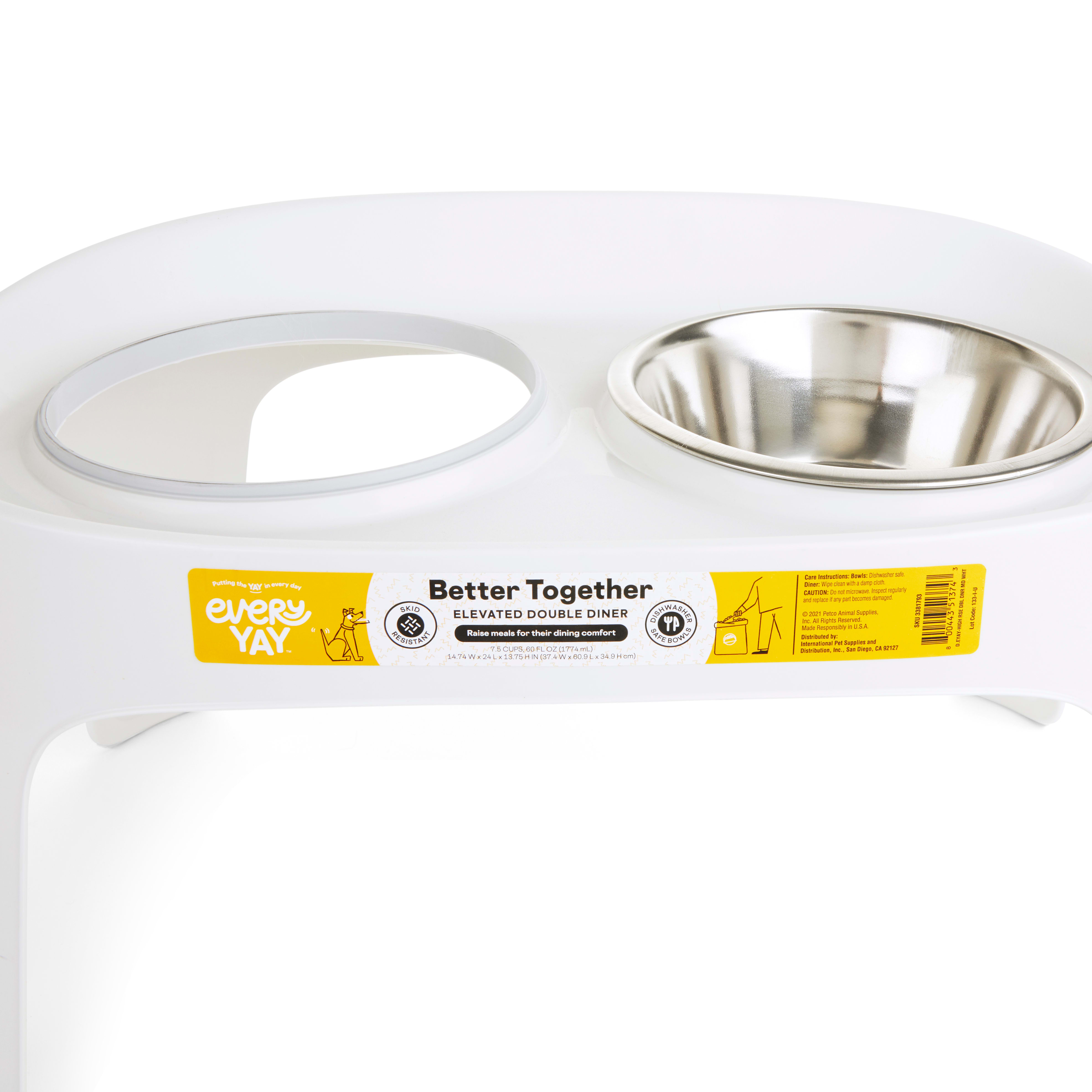 EveryYay Essentials Better Together White Elevated Double Diner Dog Feeder 4 Cups Small