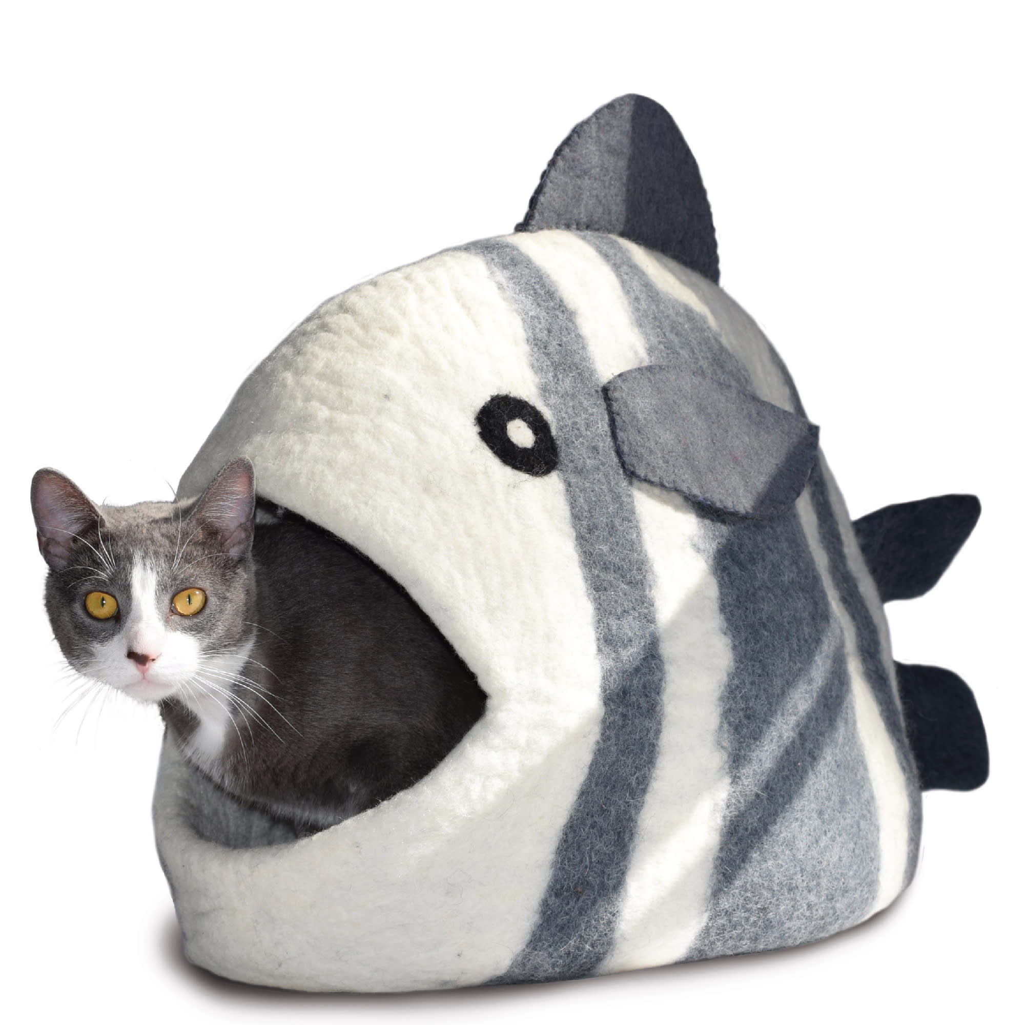 Dharma Dog Karma Cat White & Grey Fish Wool Pet Cave, 22\