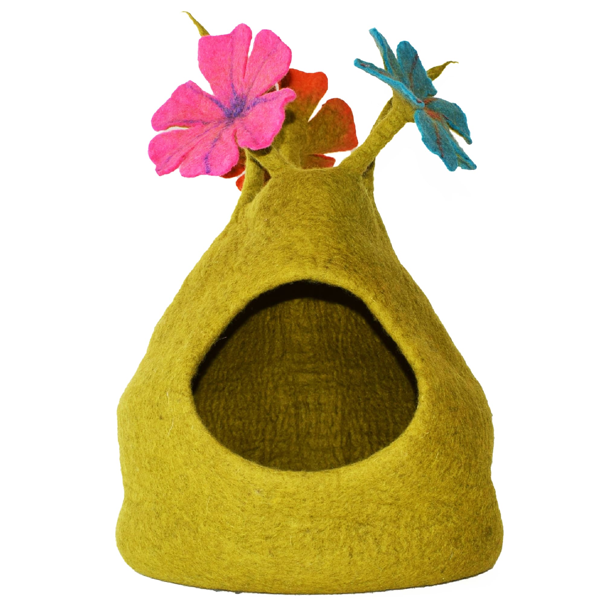 Dharma Dog Karma Cat Bouquet Green & Multi Wool Pet Cave, 14" L X 14" W X 16" H