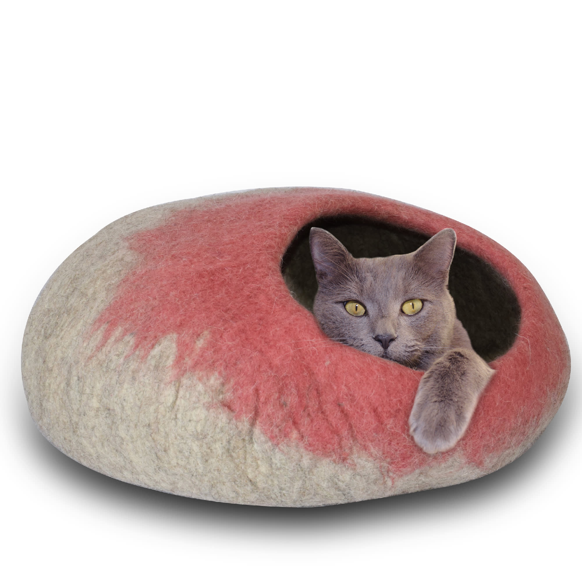 Dharma Dog Karma Cat Ombre Natural & Rose Wool Pet Cave, 20" L X 14" W