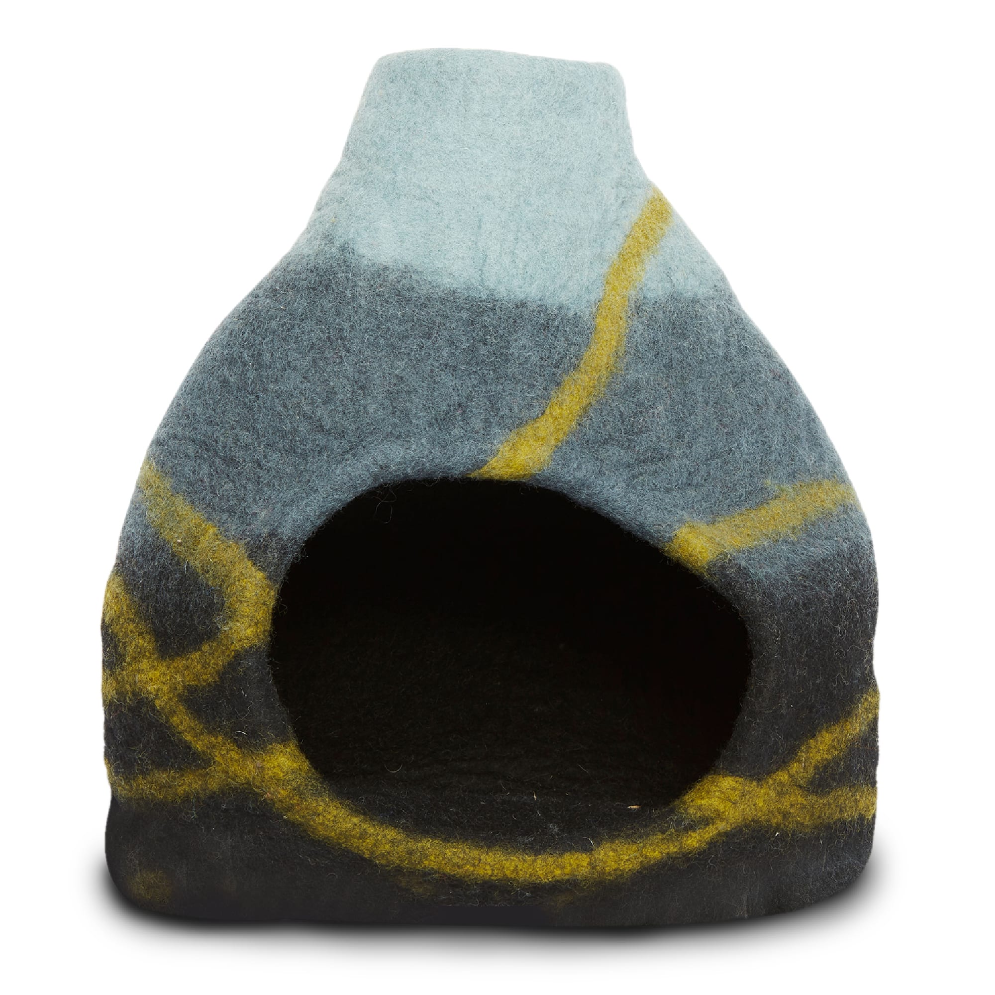Dharma Dog Karma Cat Striped Vase Black Wool Pet Cave, 14" L X 14" W X