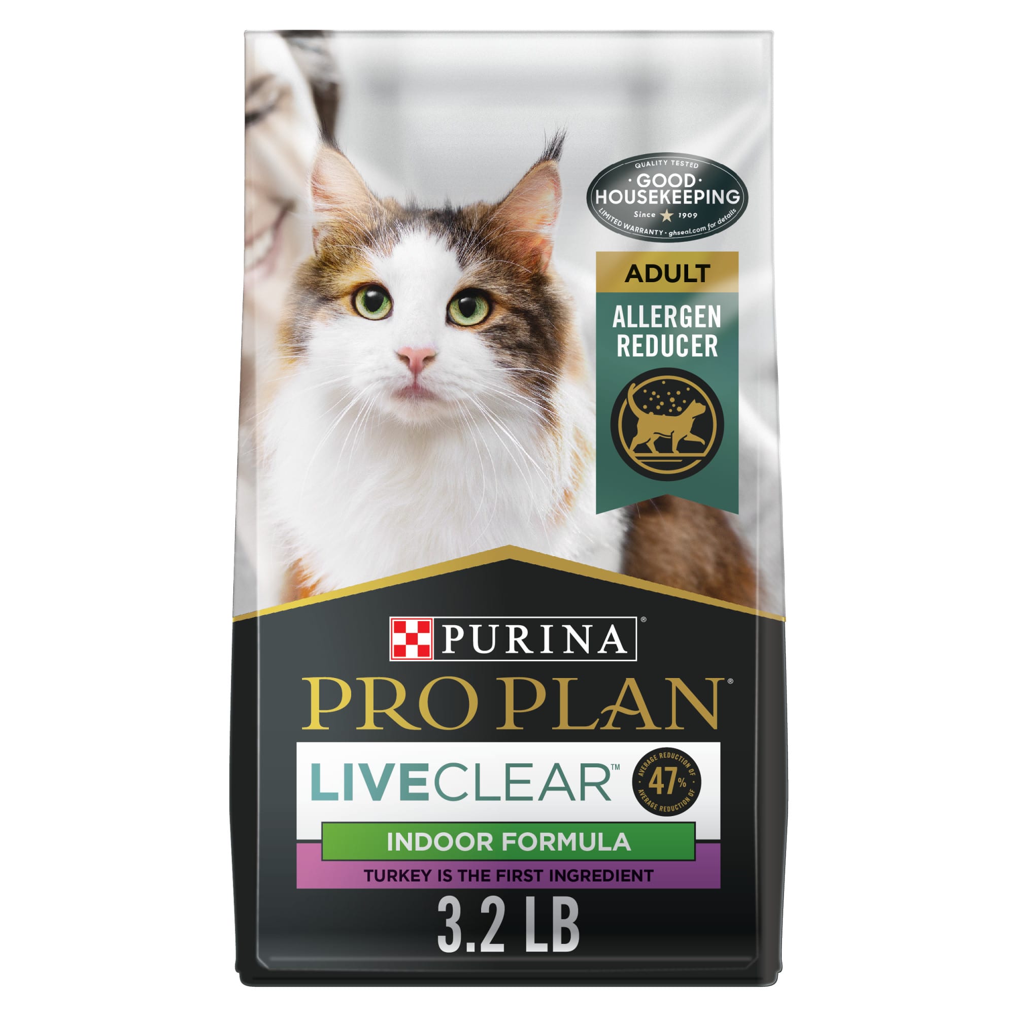 Best by 08/2024’ Purina Pro Plan Liveclear Indoor Formula Turkey Rice Dry Cat Food  3.2 lb Bag