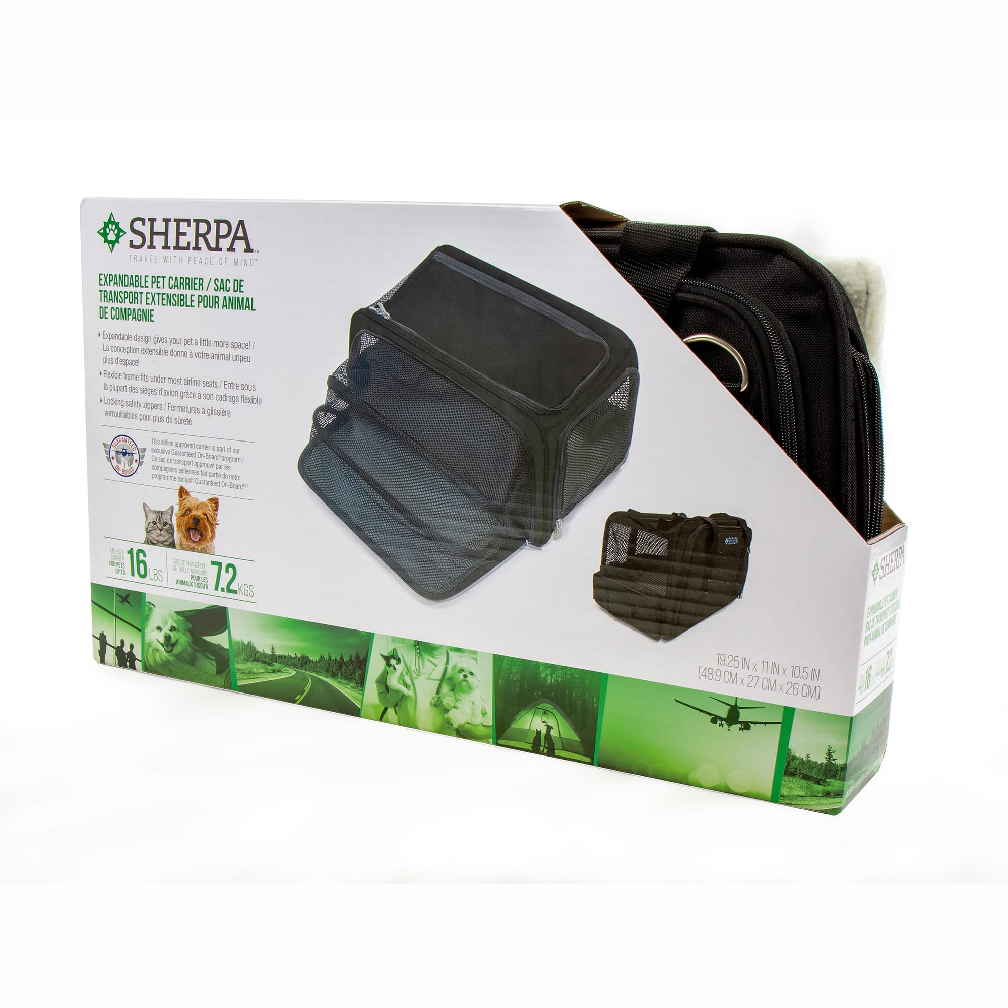 Sherpa Black Expandable, Airline Approved & Guaranteed On Board Travel Pet  Carrier, 19.5 L X 11 W X 10.5 H