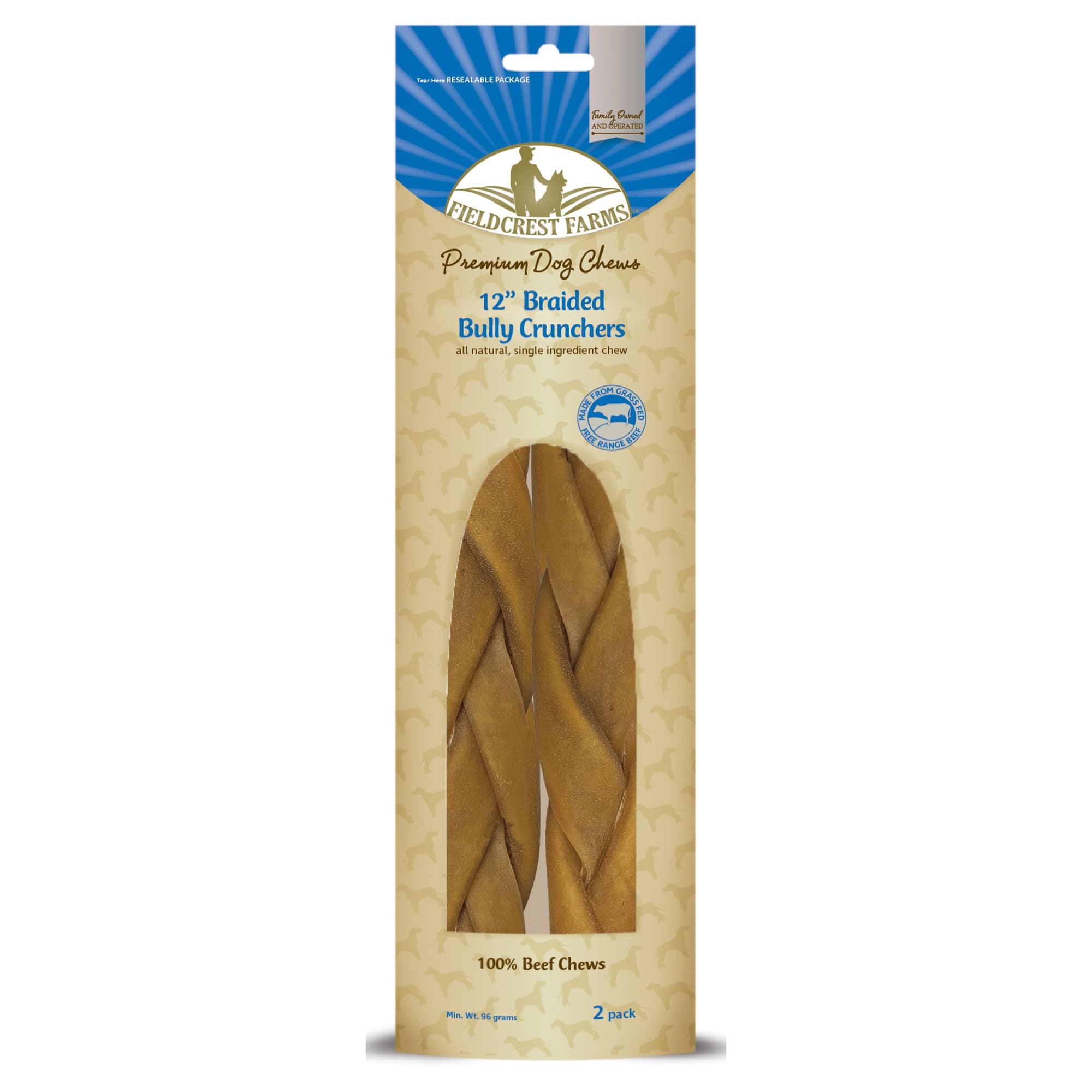 Fieldcrest Farms 12" Braided Beef Bully Sticks & Treats Pack