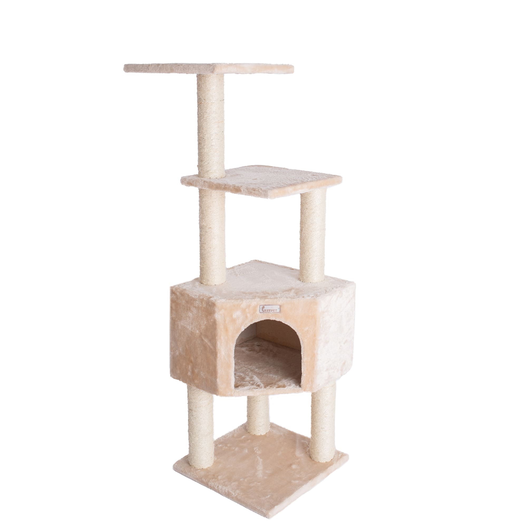 Gleepet Beige Real Wood Cat Tree with Perch And Playhouse, 48