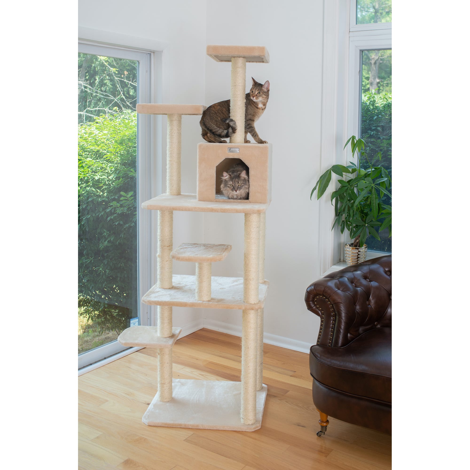 Gleepet Beige GP78740821 Real Wood Cat Tree With Seven Levels, 74" H
