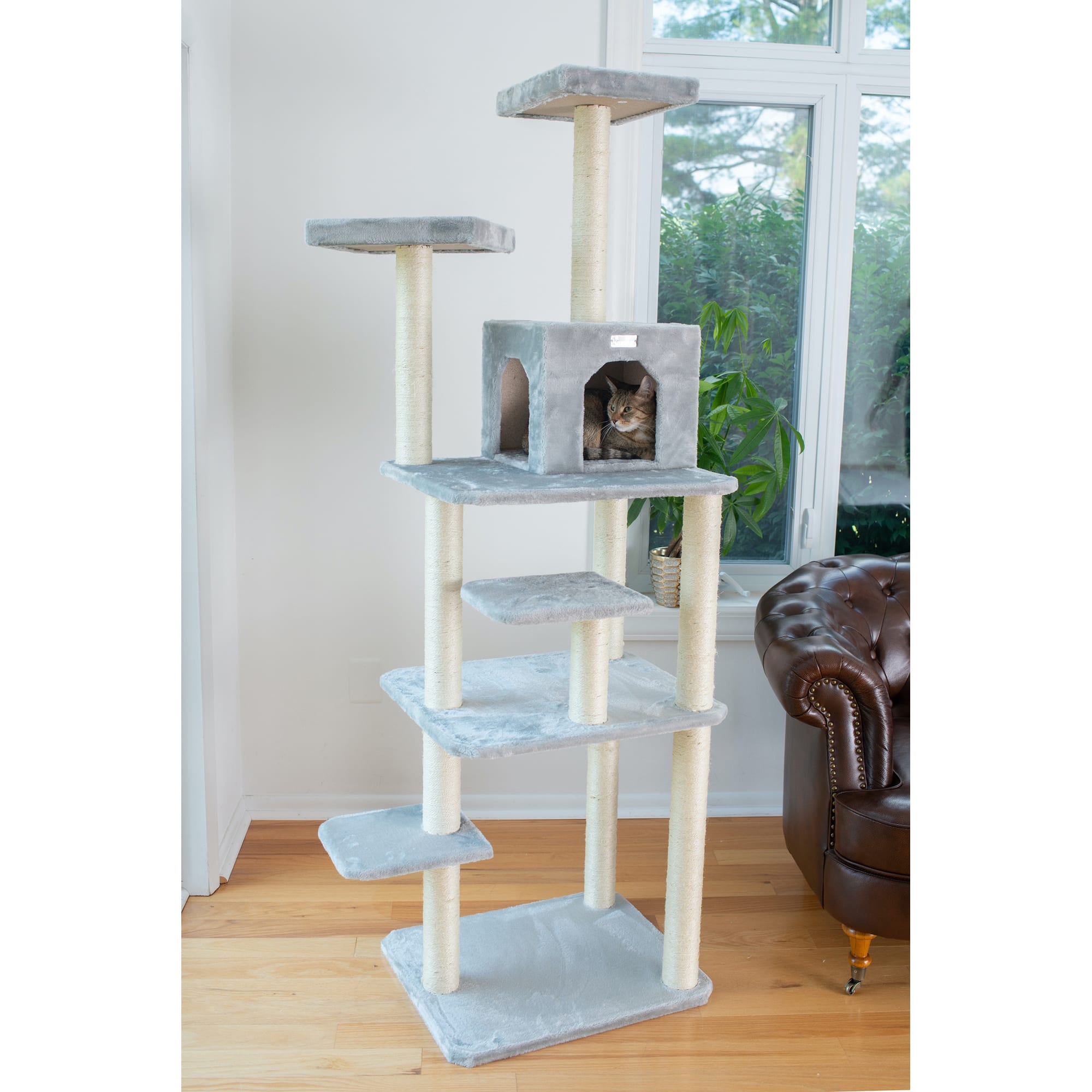 Gleepet Silver Gray GP78740822 Real Wood Cat Tree With Seven Levels, 74