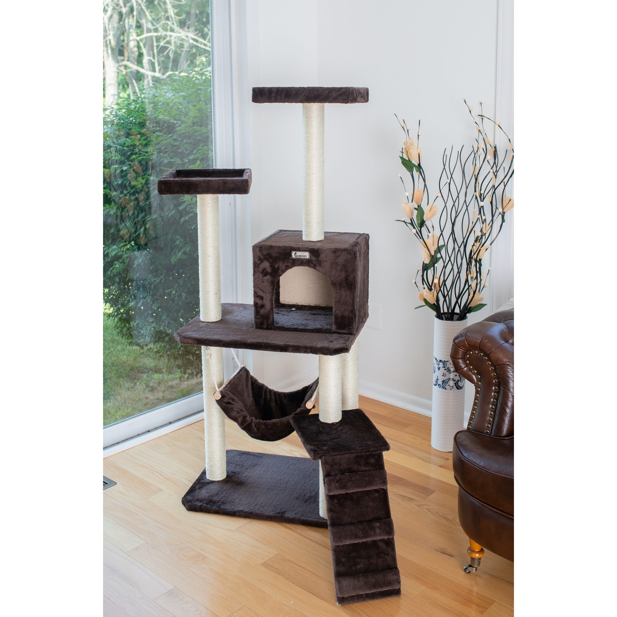 Gleepet Coffee Brown With Four Levels, Ramp, Hammock and Condo Real