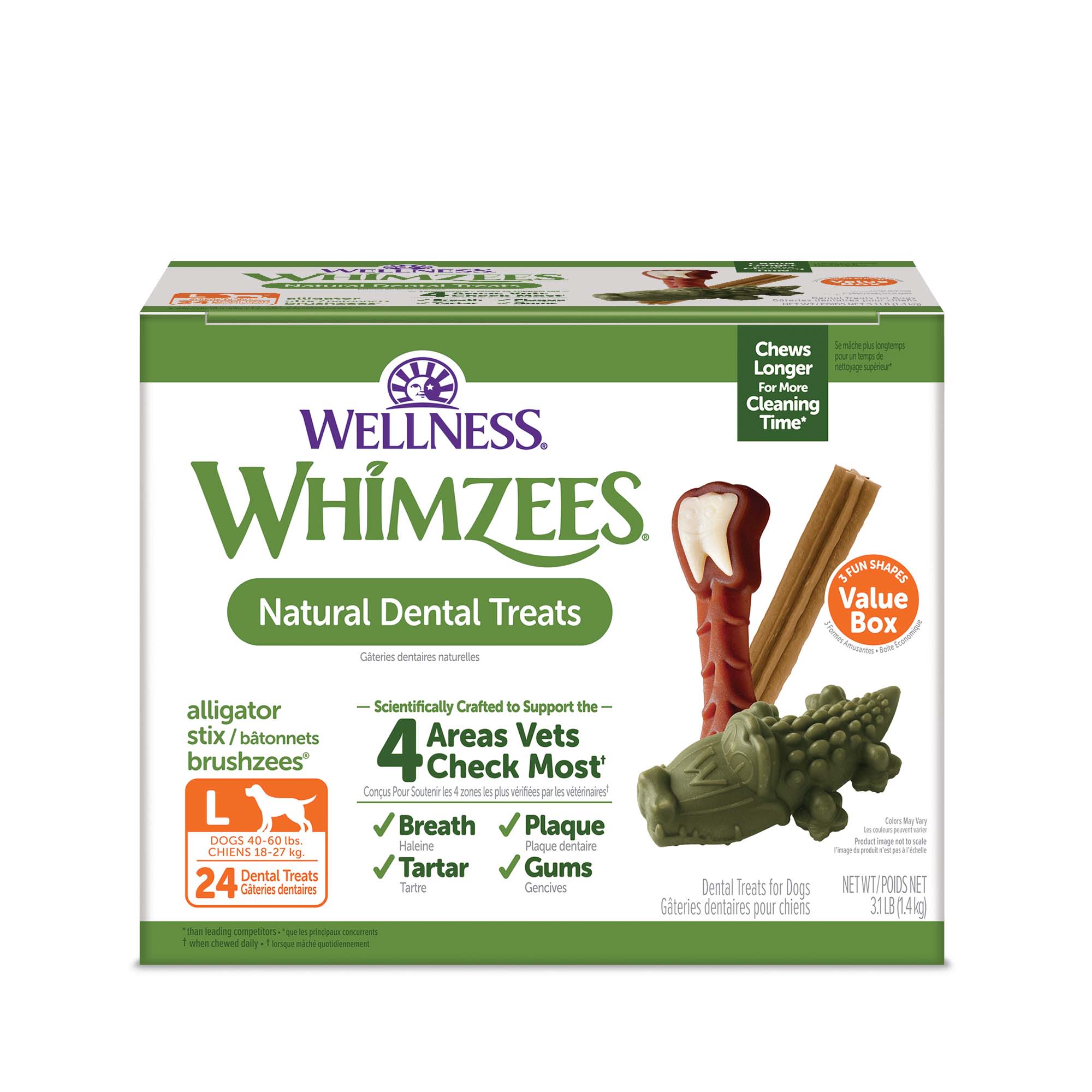 Whimzees Large Natural Dental Value Box Dog Treats 3.1 lbs