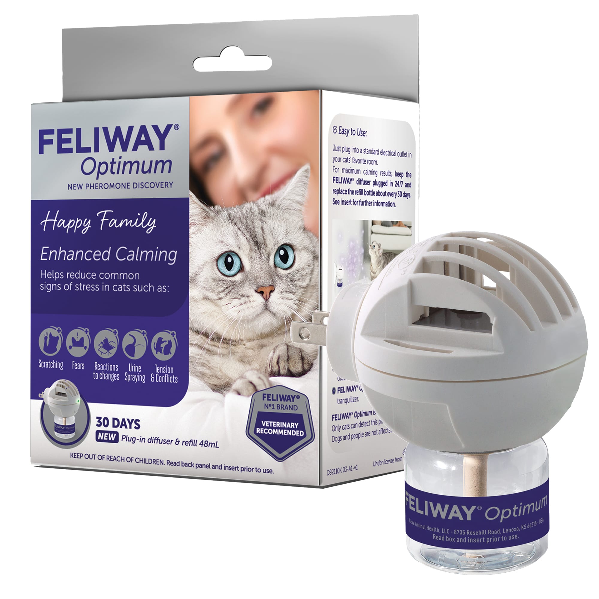 Feliway Optimum Diffuser & Refill Kit for Cats, 48 ml.