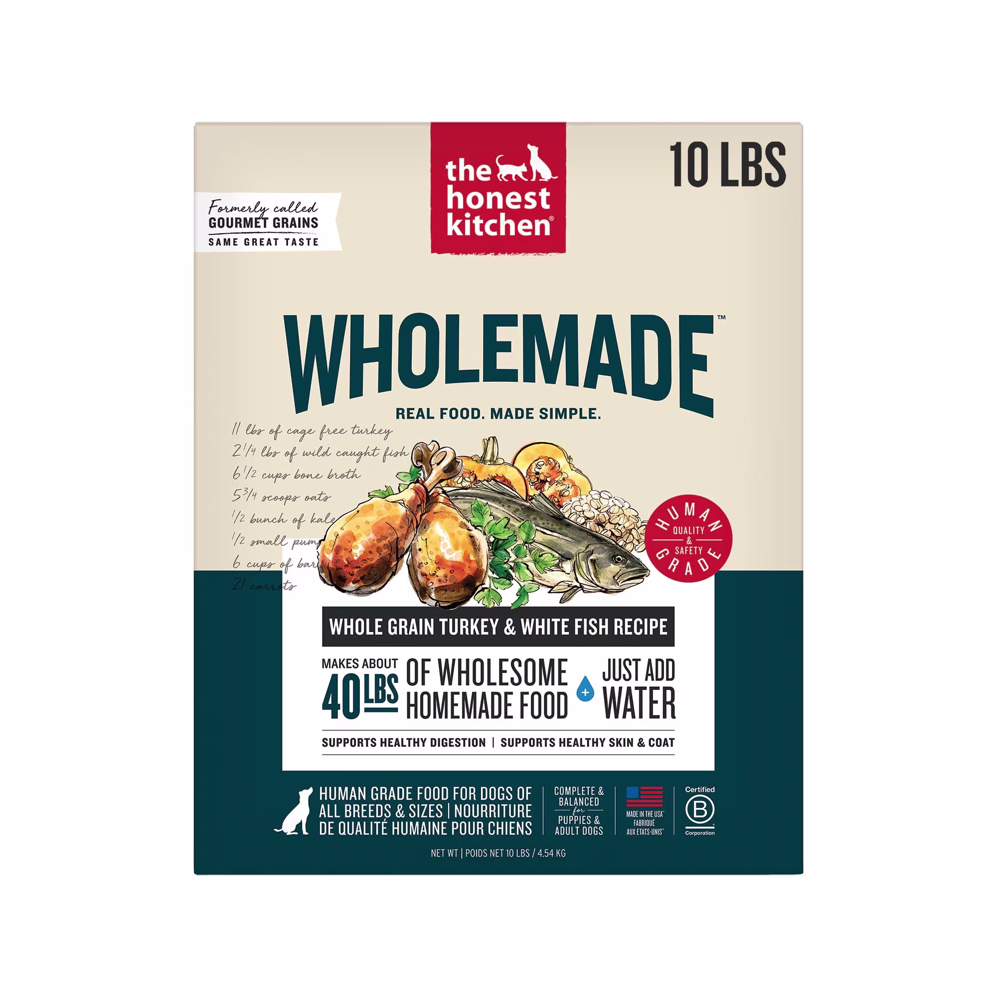 Honest Kitchen Turkey & White Fish Gourmet Grains Dog Food 10 lbs