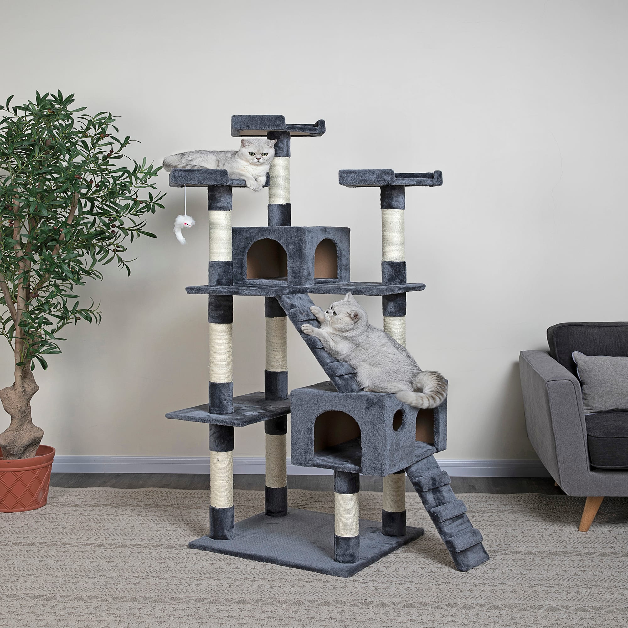 Go Pet Club 72" Grey Cat Tree Condo with Ladders & Sisal