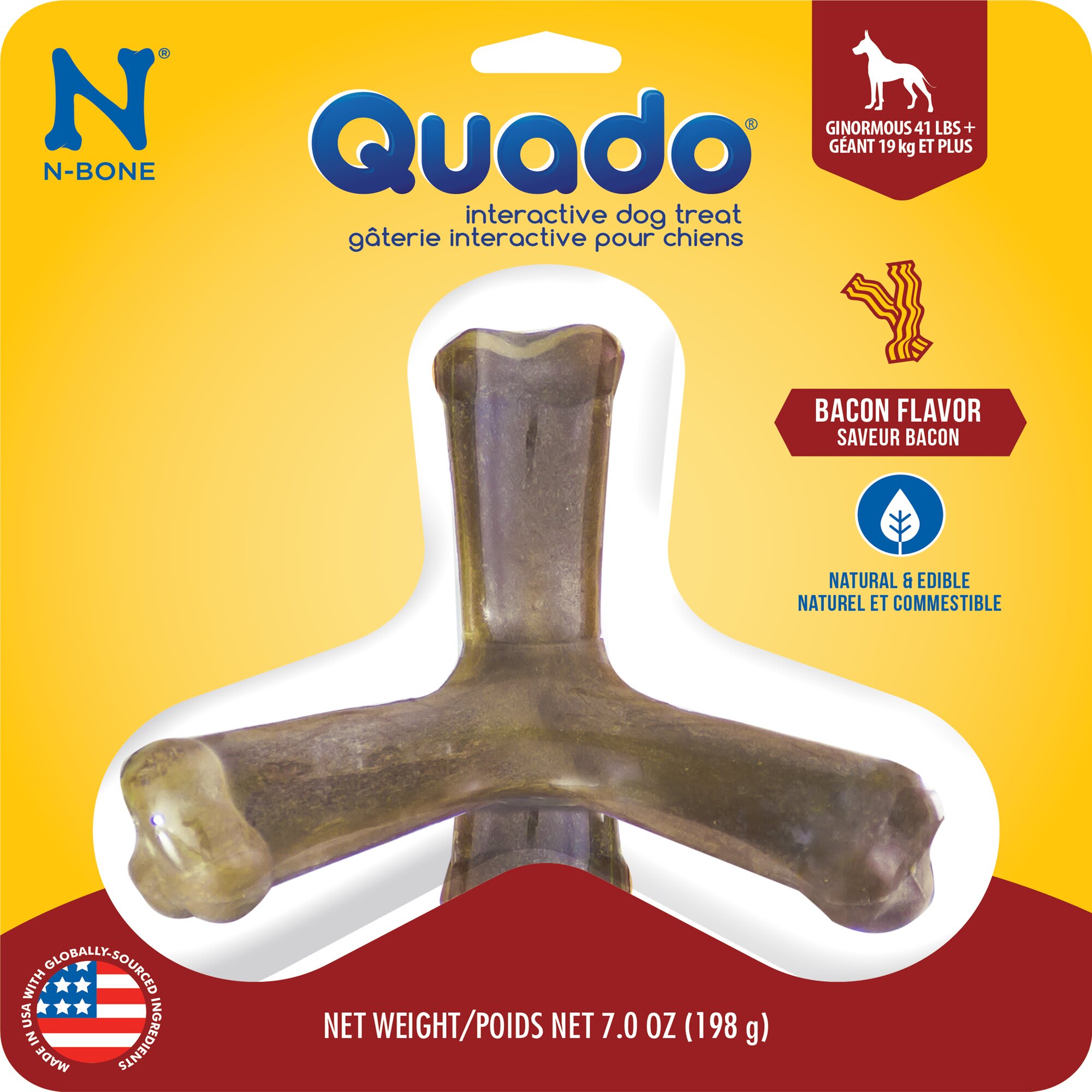 NBone Quado Bacon Flavor Large Dog Chew & Dental Treat 7 oz