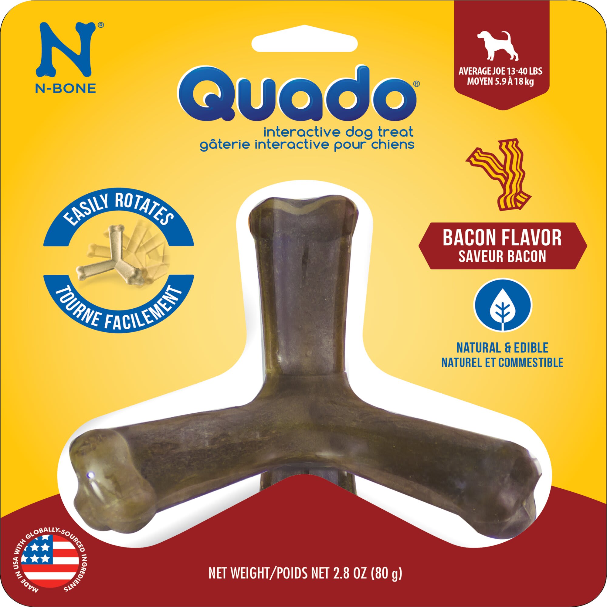 NBone Quado Bacon Chew for Dental Health & Fresh Breath 2.8 oz