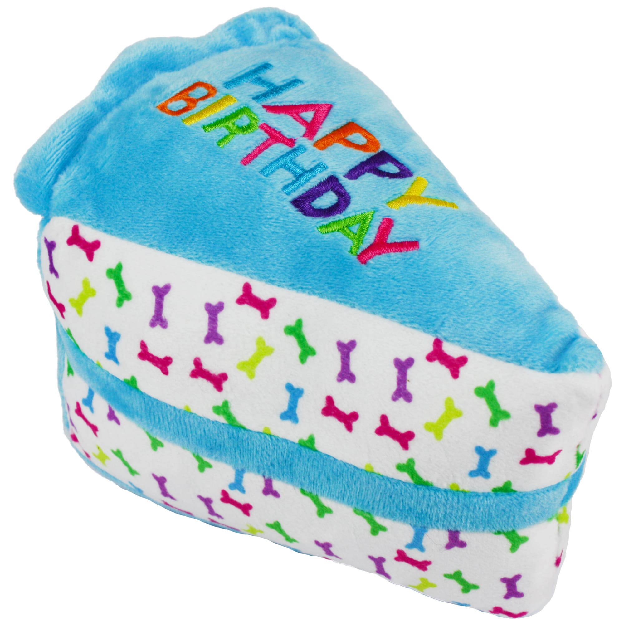 Multipet Blue Happy Birthday Cake Slice Plush Dog Toy Small Petco