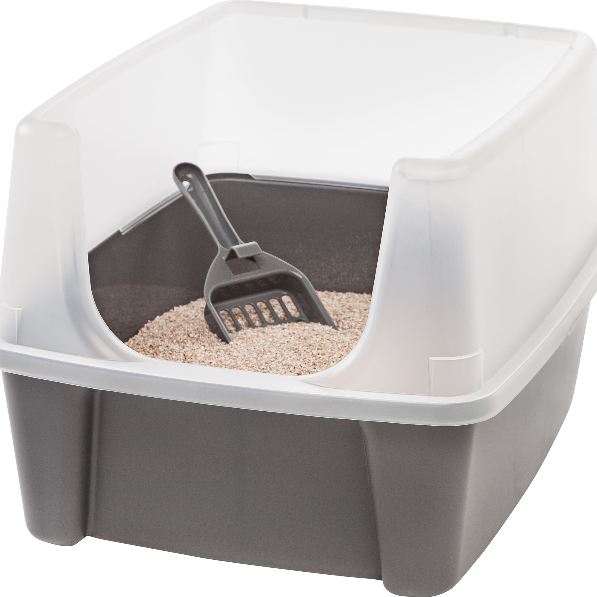 Iris Gray Open Top Cat Litter Box with Shield and Scoop Petco