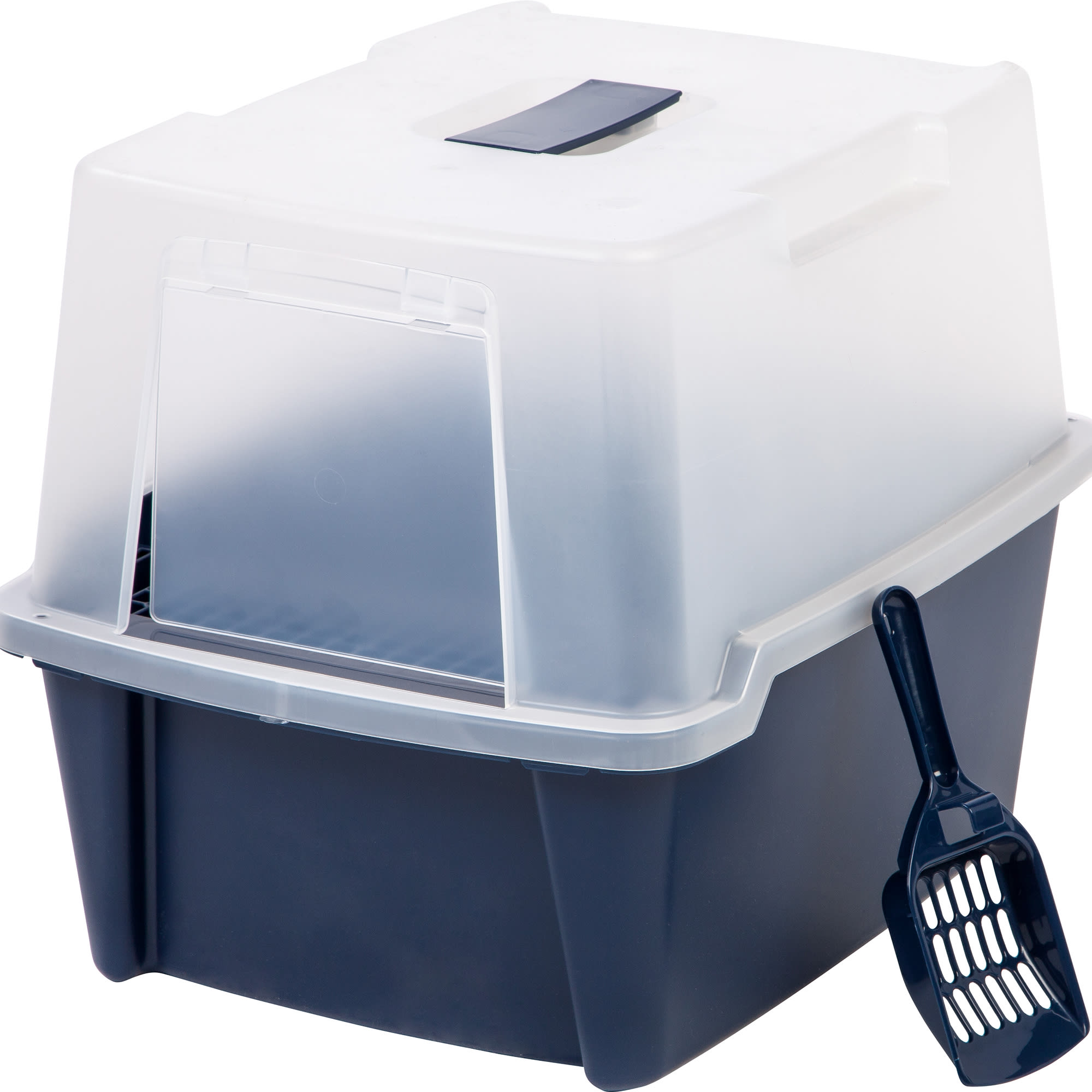 IRIS USA Large Enclosed Hooded Litter Box with Front Door Flap and Scoop  Entry Gate for Privacy and Keeping Litter Inside  Blue ( Missing Scoop)