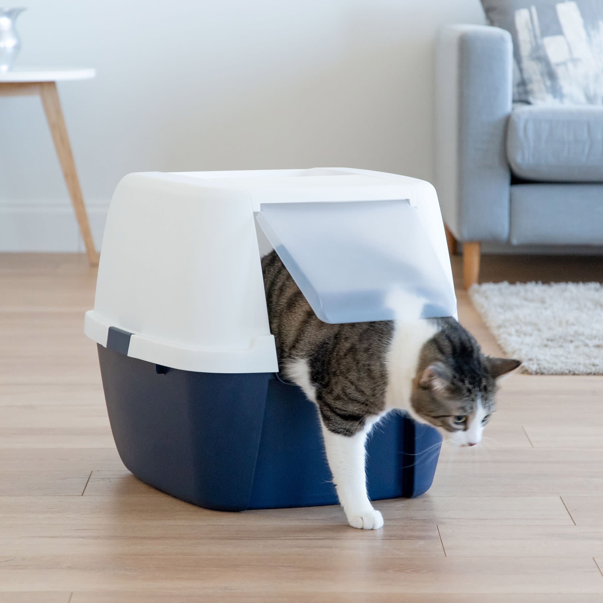 Cat Litter Box Open Top Hooded Jumbo Giant Covered Kitty House with Scoop.IRIS 