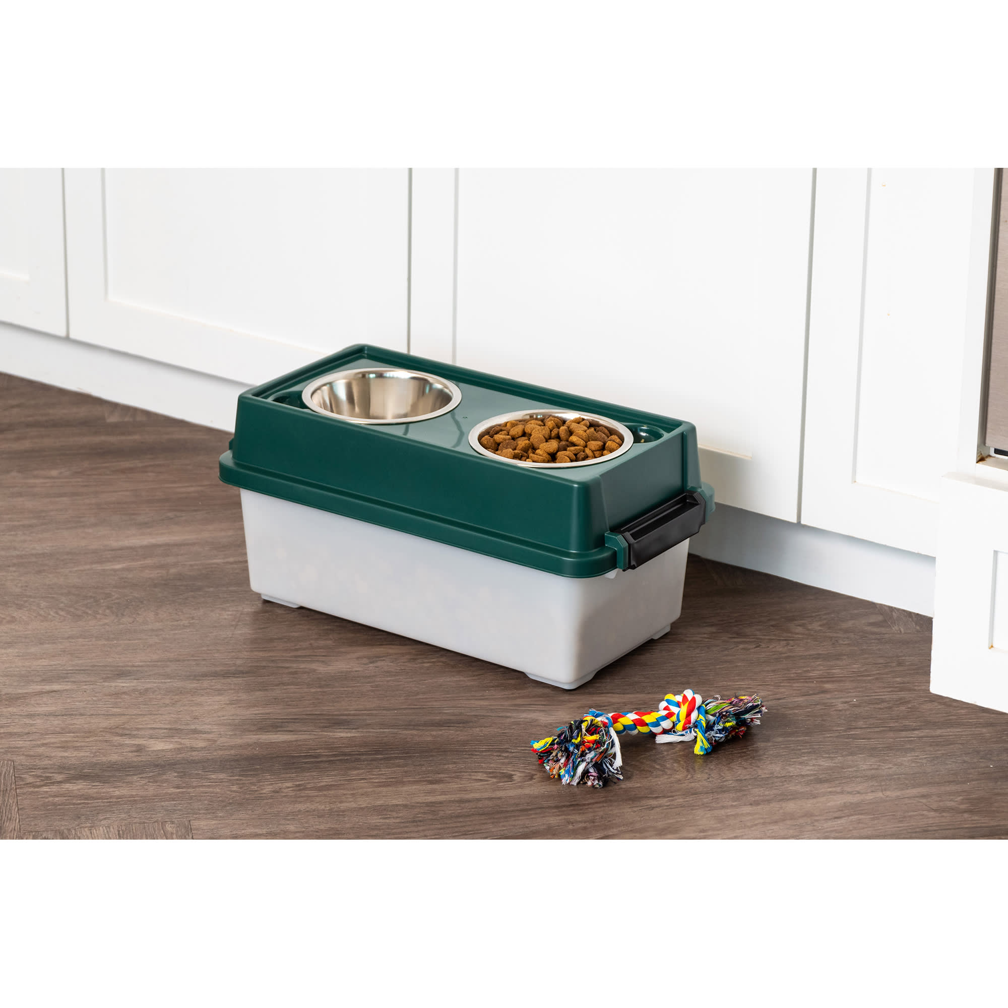 Iris Remington Double Diner Elevated Feeder with Food Storage for Dogs, 13  lbs.