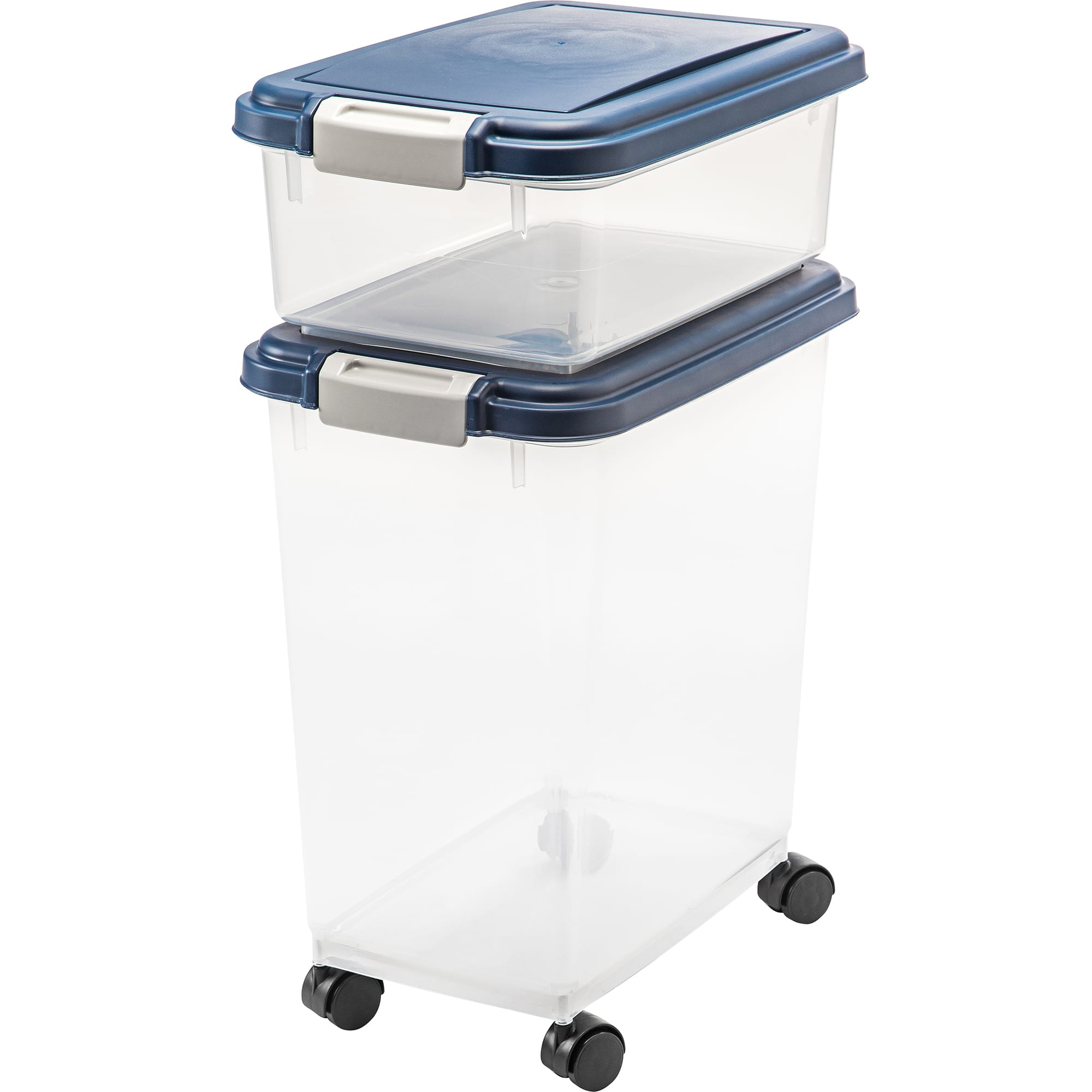 IRIS USA 30 lbs & 11 lbs Combo Airtight Dog Food Storage Container  Stackable Treat Box  Casters  Keep Fresh  Easy Mobility  Navy