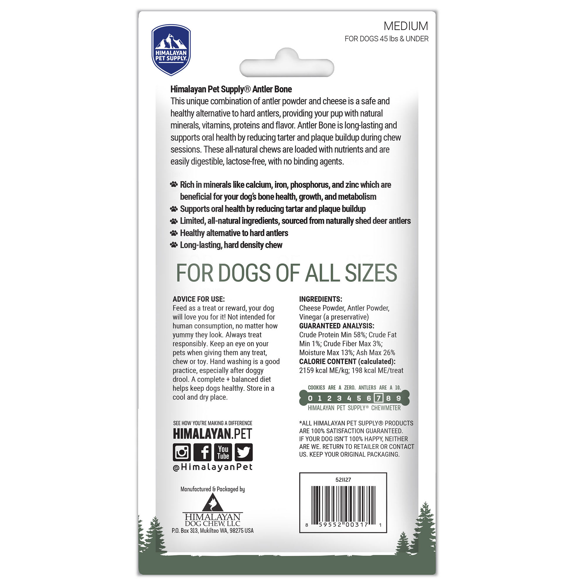 Himalayan Dog Chew Antler Bone for Dogs, 3.25 oz., Count of 1