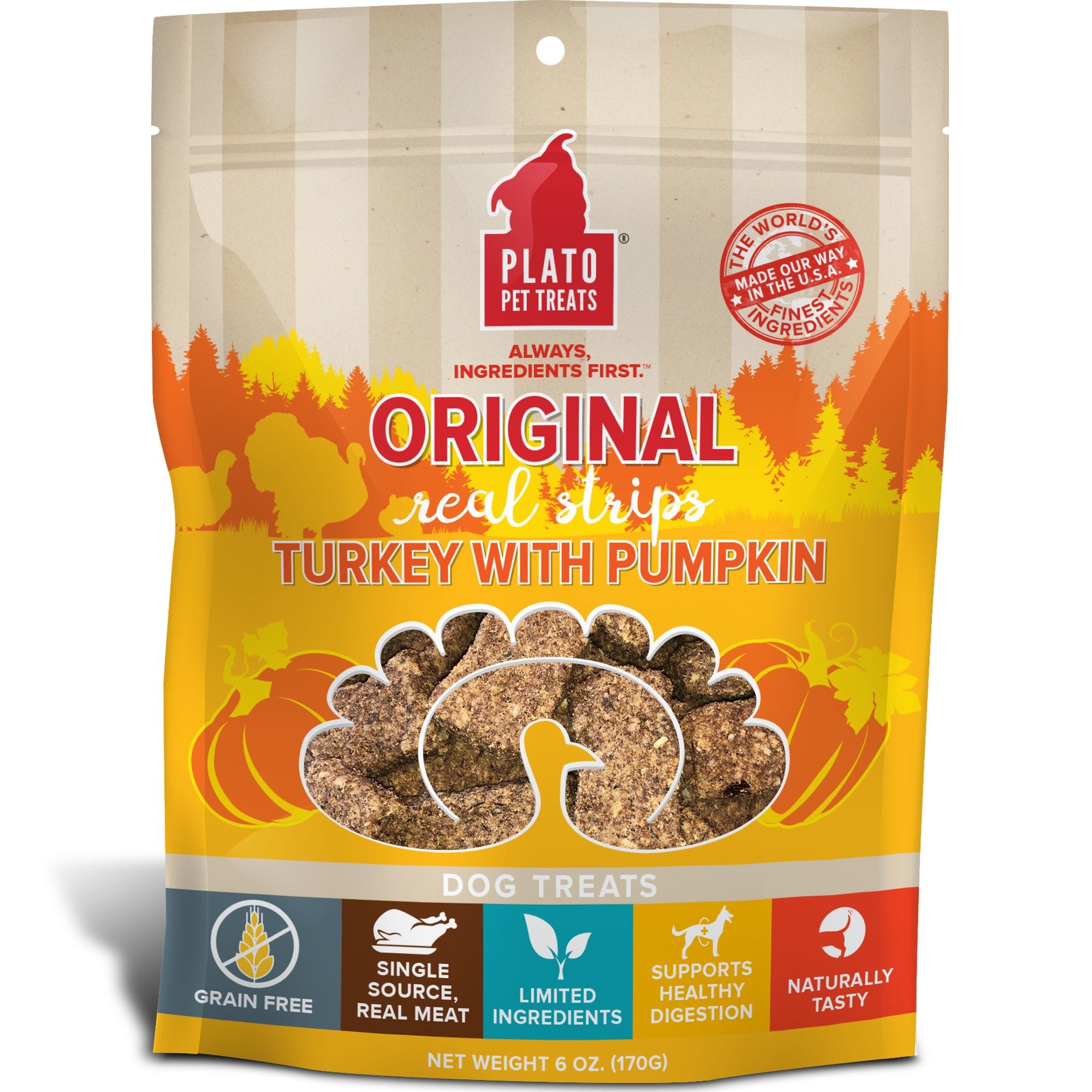 Plato Pet Original Real Strips Turkey & Pumpkin Dog Treats, 6 oz. Petco