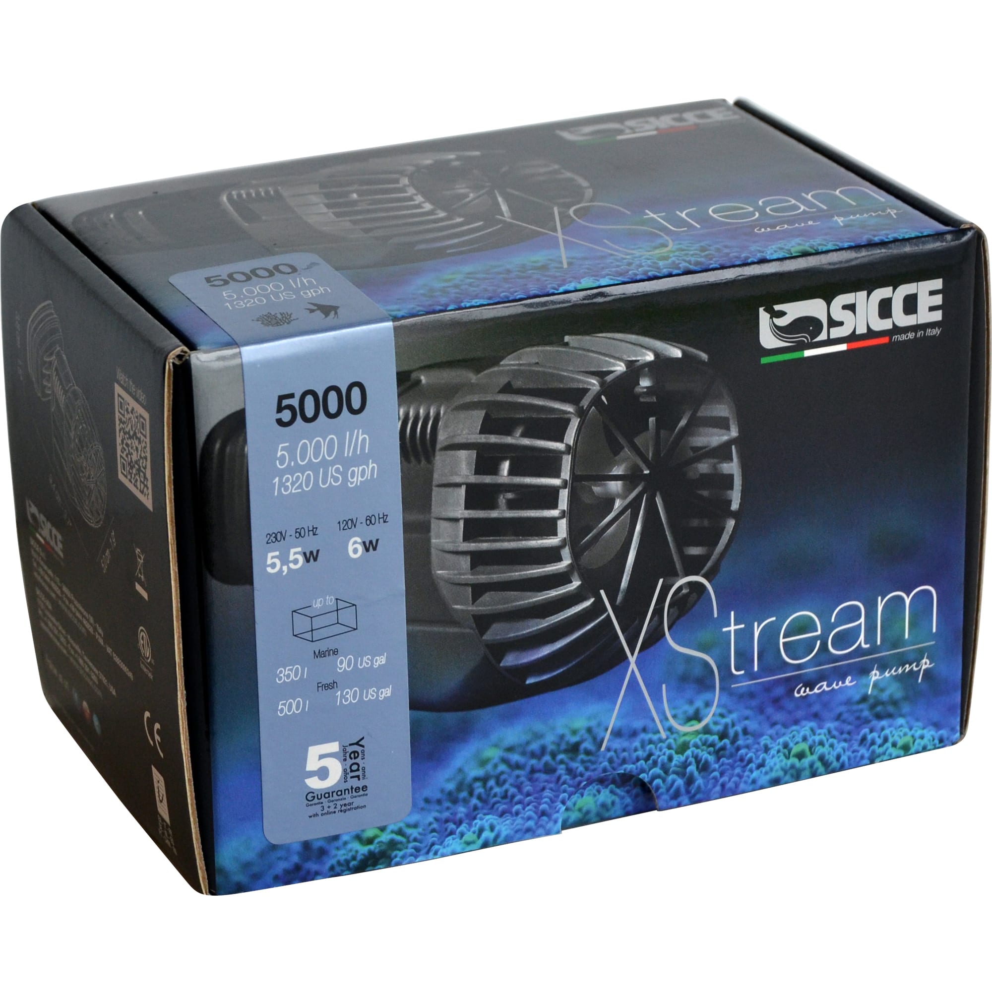  SICCE XSTREAM 5000 Wave Maker Flow Pump 1320 GPH  360°  Adjustable Quiet Submersible Magnetic Powerhead for Saltwater & Freshwater  Tanks, Aquarium Water Circulation Pump up to 130 Gallons : Pet Supplies