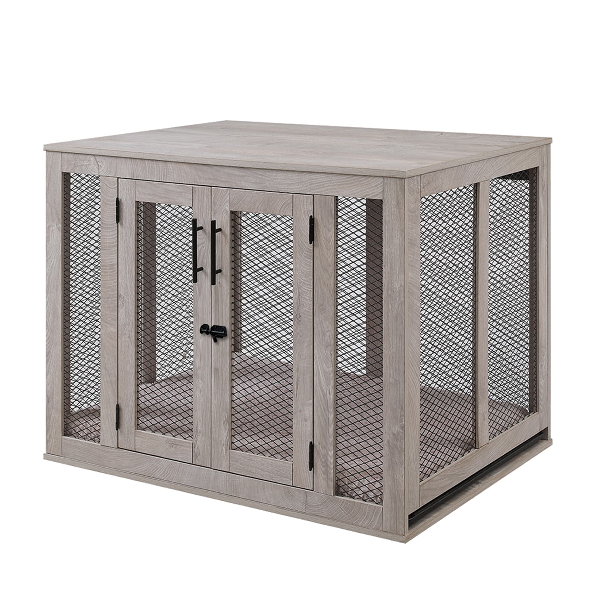 UniPaws Crate Wooden Dog Kennels with Cushion in Weathered Grey, 39