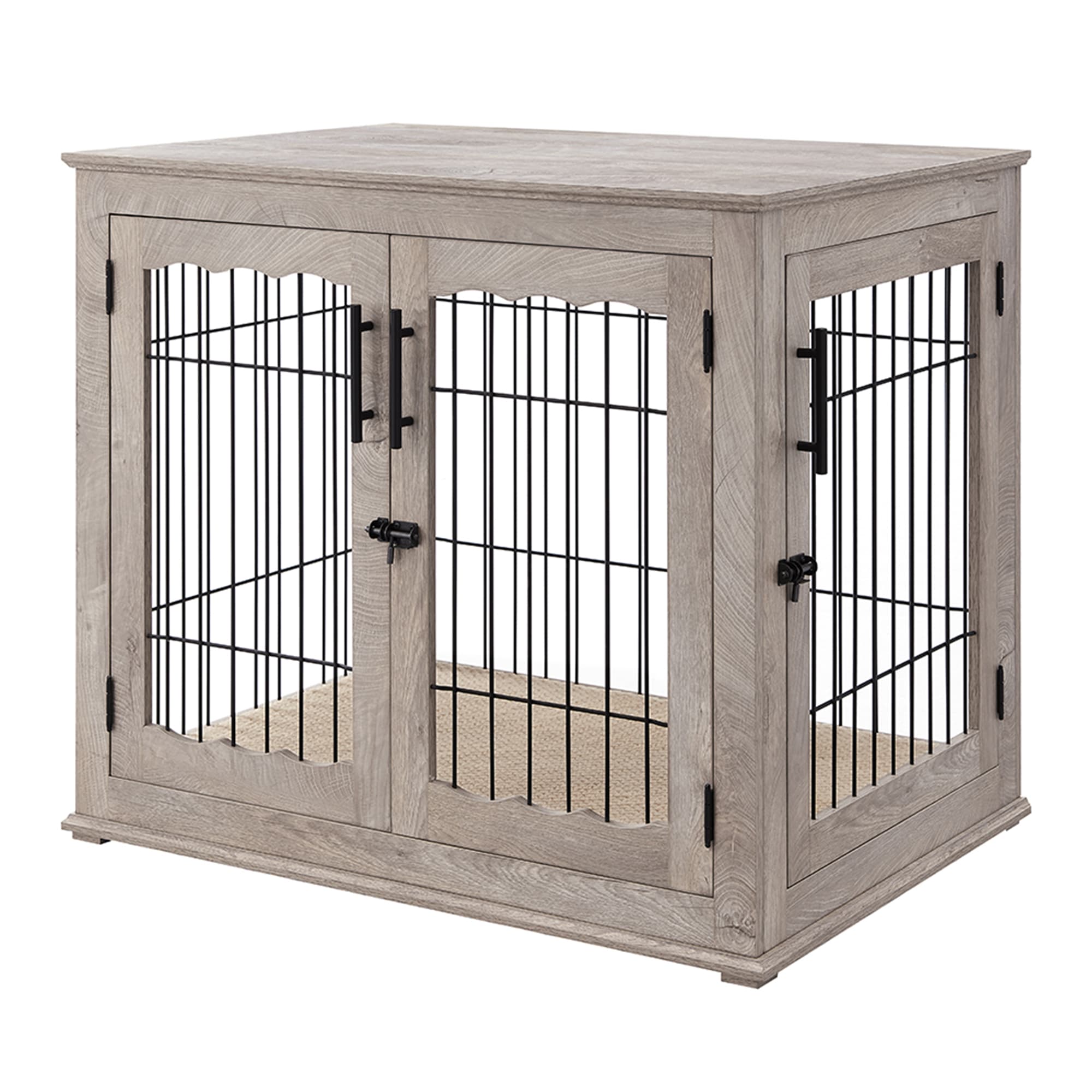 UniPaws Crate Wooden End Table with Wire Dog Kennel & Bed in Weathered
