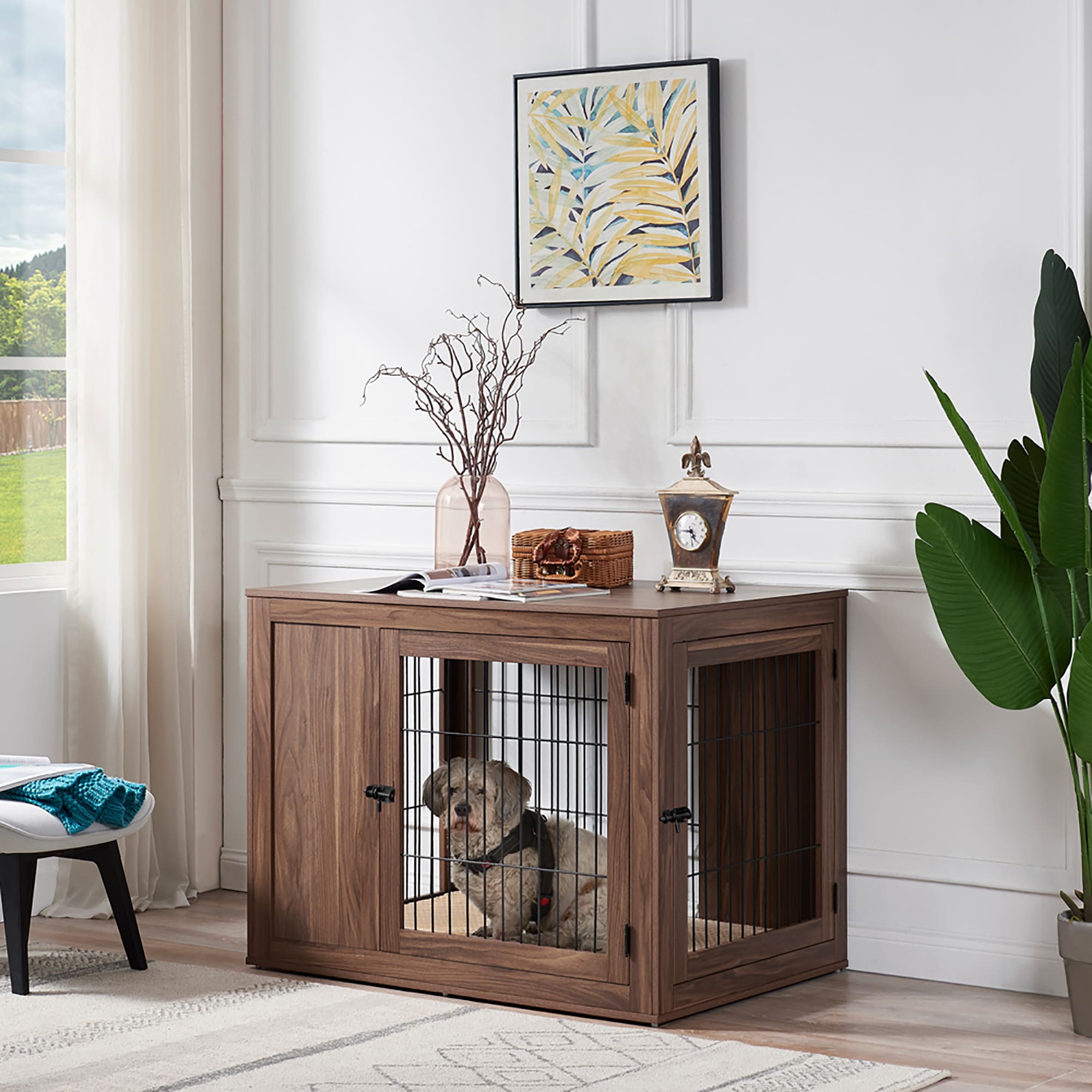 Large Indoor Pet Crate End Table Furniture Wood Family Room Bedroom Furniture 