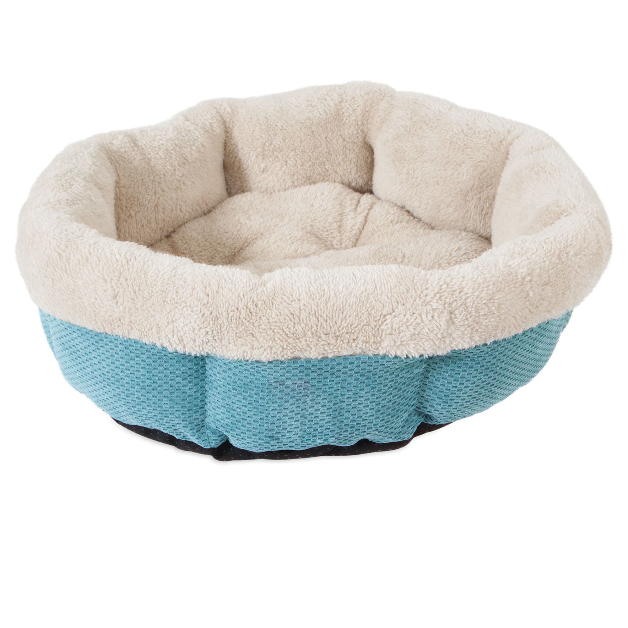 Snoozzy Teal Mod Chic Shearling Round Dog Bed, 21" L X 21" W X 6" H Petco