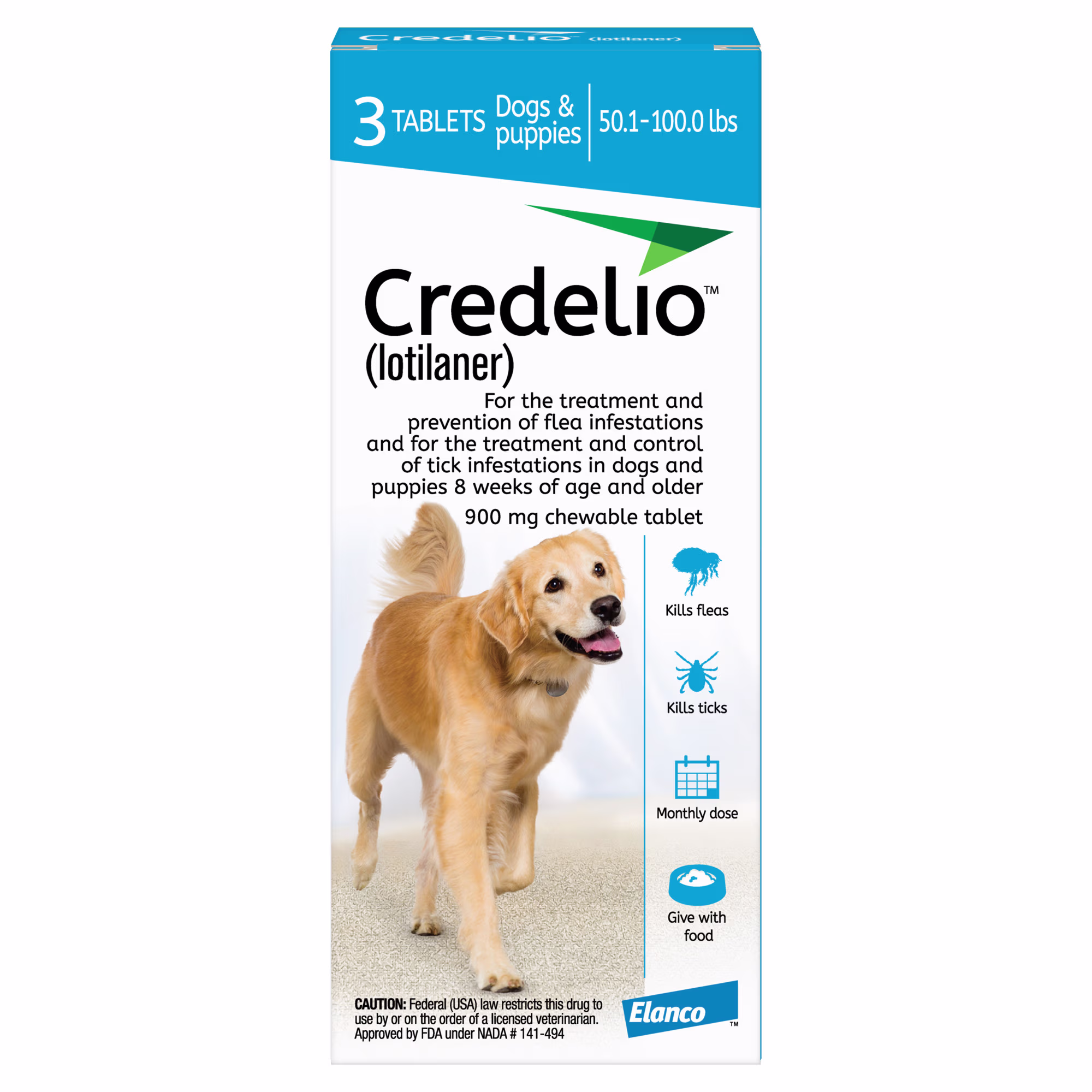 Credelio Chewable Tablet for Dogs 50.1100 lbs, 3 Month Supply Petco
