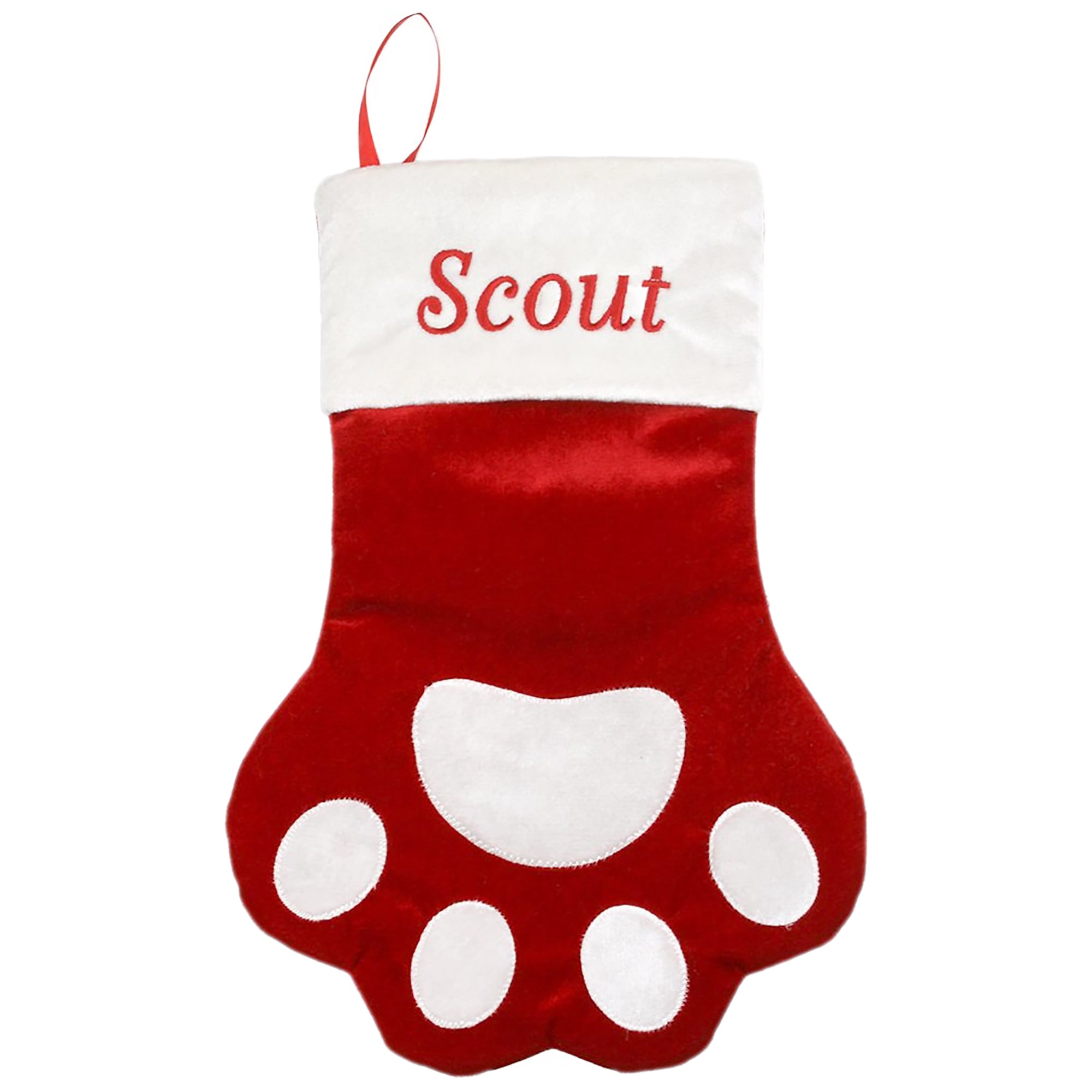 GoTags Personalized Classic Red Paw Shape Christmas Stocking for